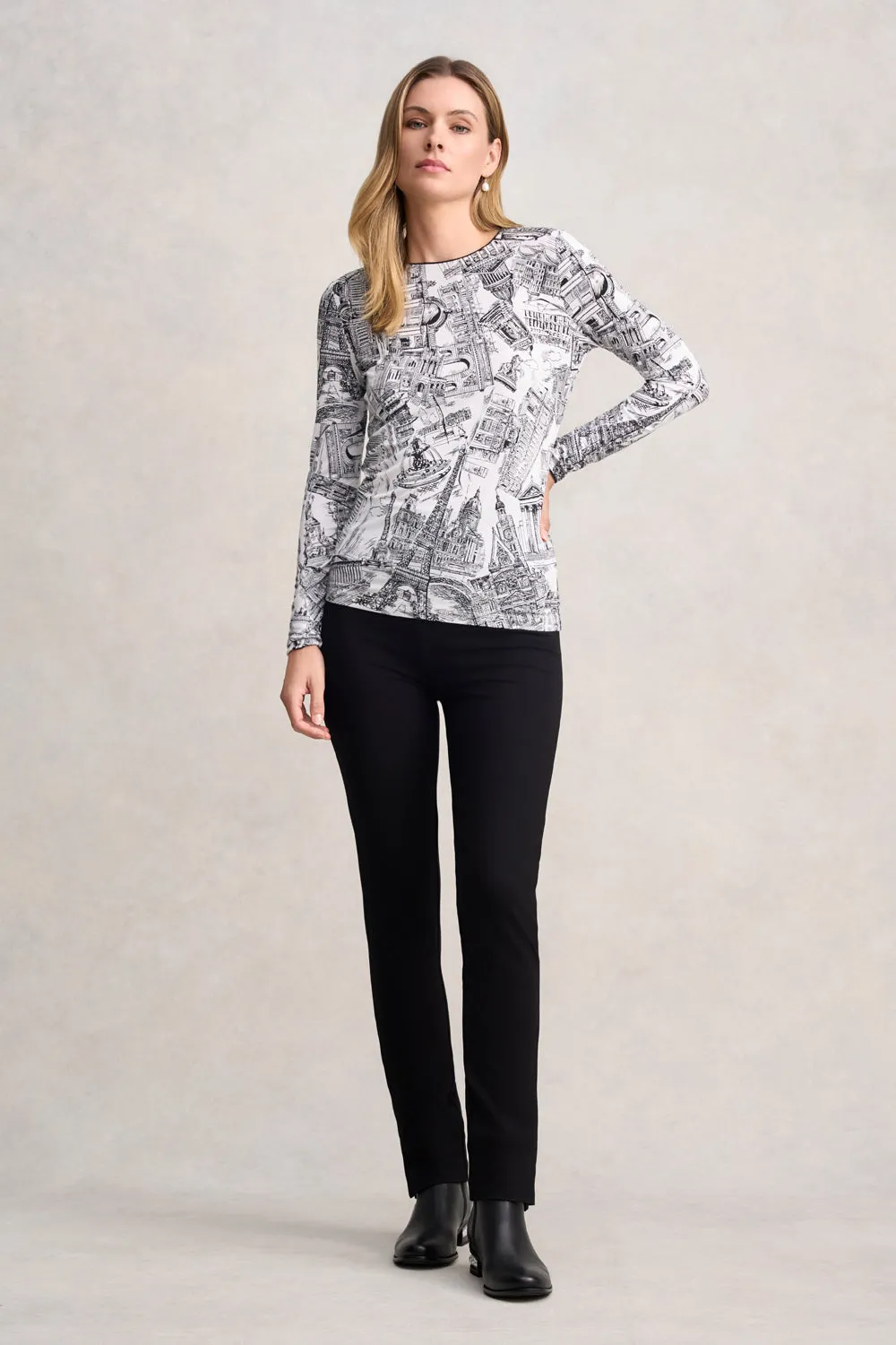 Long Sleeve Crew Neck Top - France Capital Print