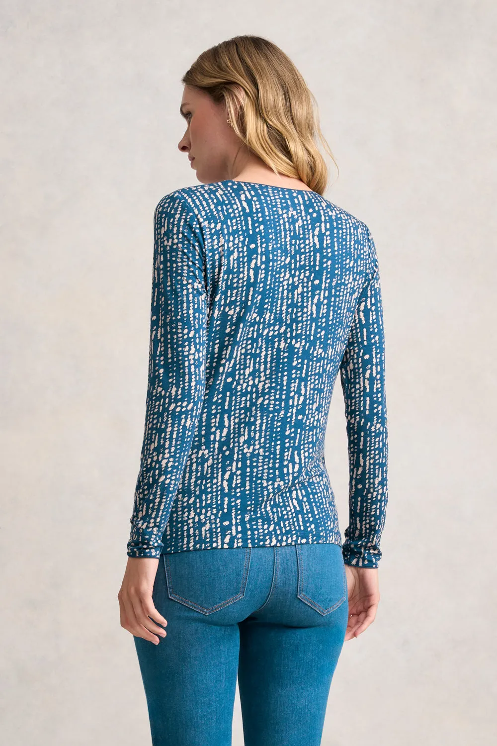Long Sleeve Crew Neck Top - Linear Dot Print