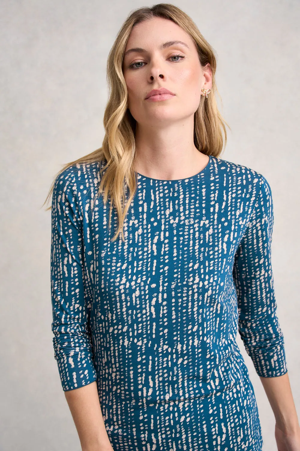 Long Sleeve Crew Neck Top - Linear Dot Print