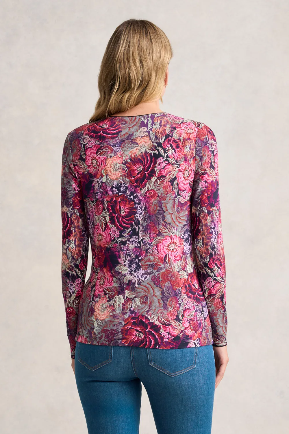 Long Sleeve Crew Neck Top - Winter Rose Print
