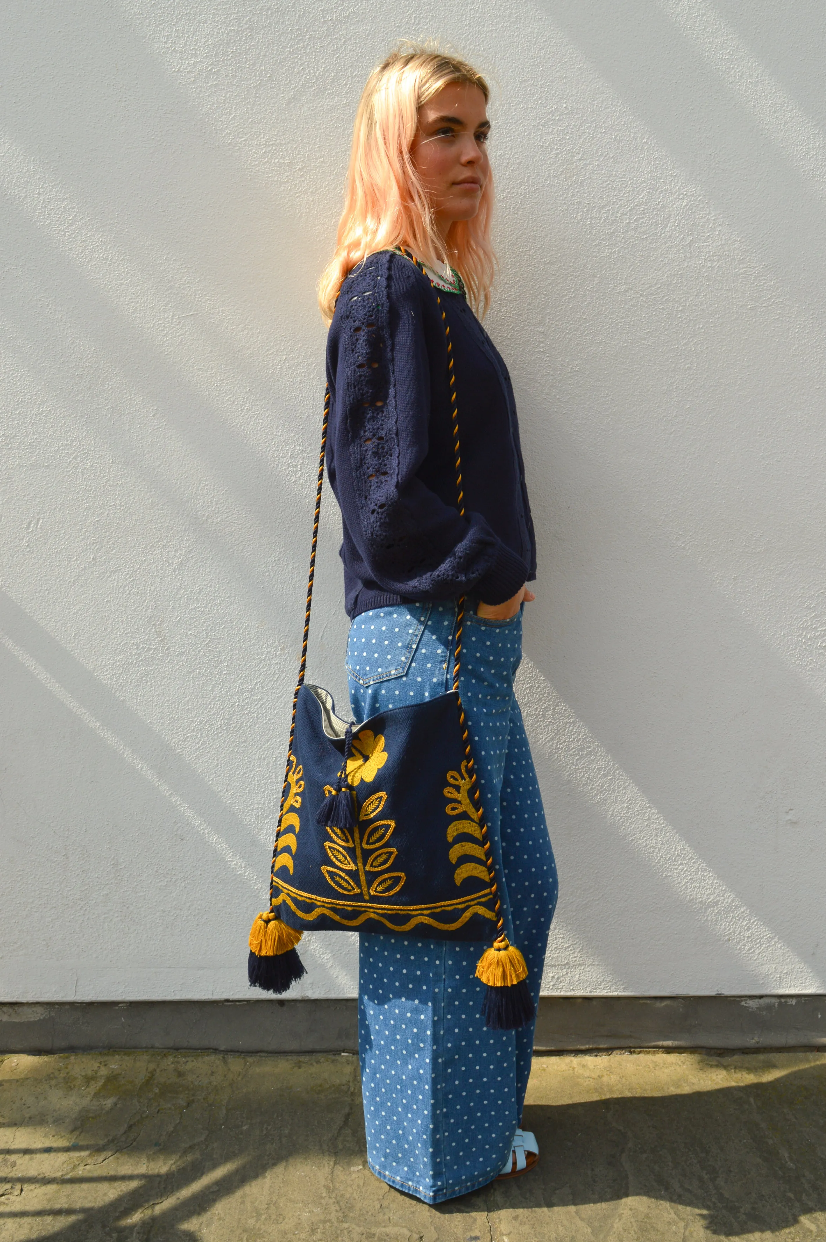 M.A.B.E Reni Embroidered Navy Bag
