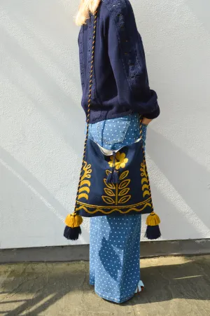 M.A.B.E Reni Embroidered Navy Bag