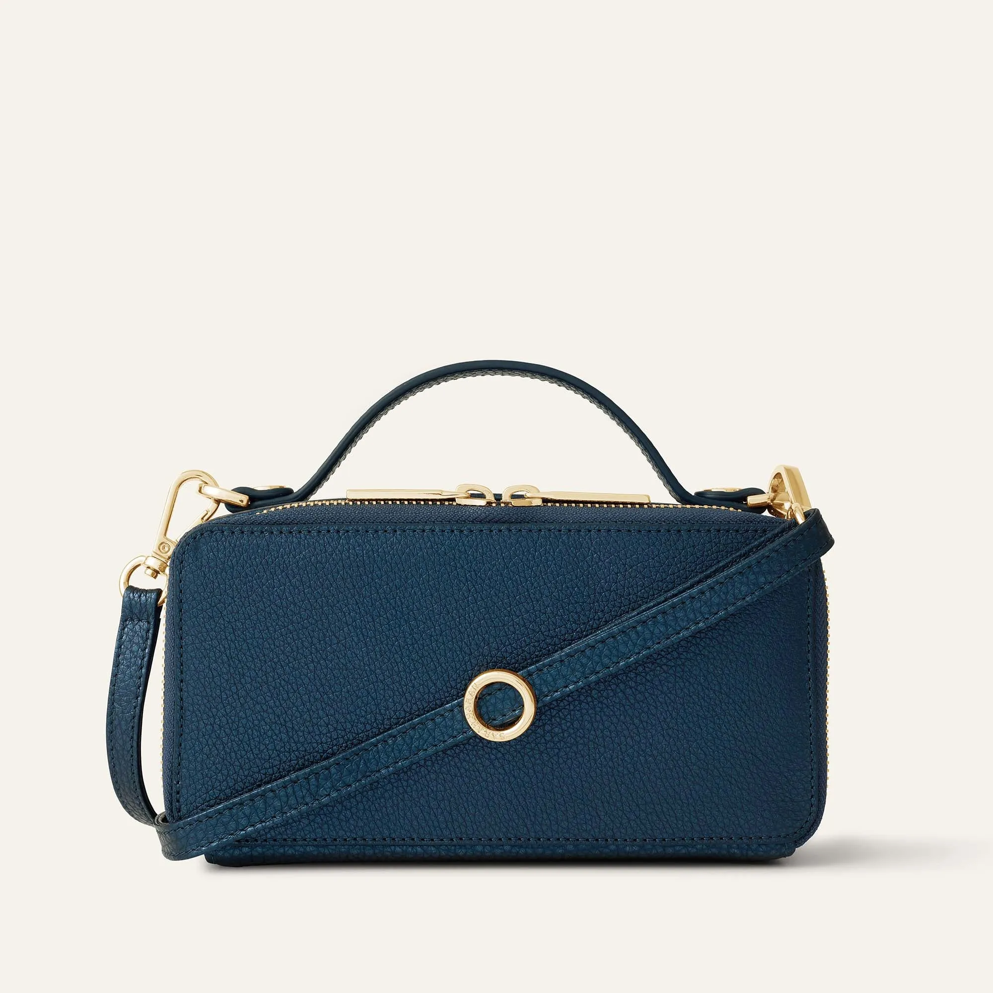Marie Handbag | Metallic Navy with Gold hardware