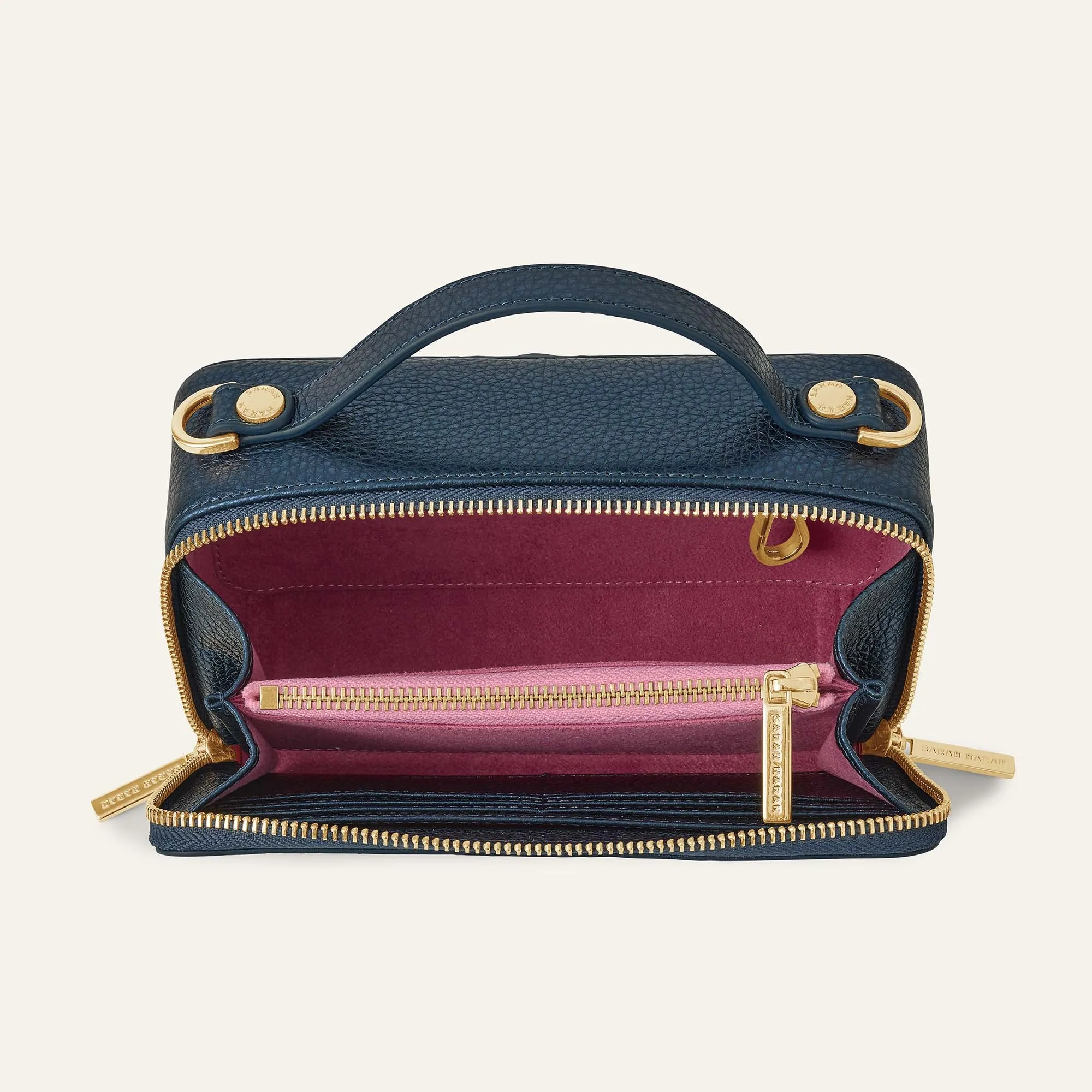 Marie Handbag | Metallic Navy with Gold hardware
