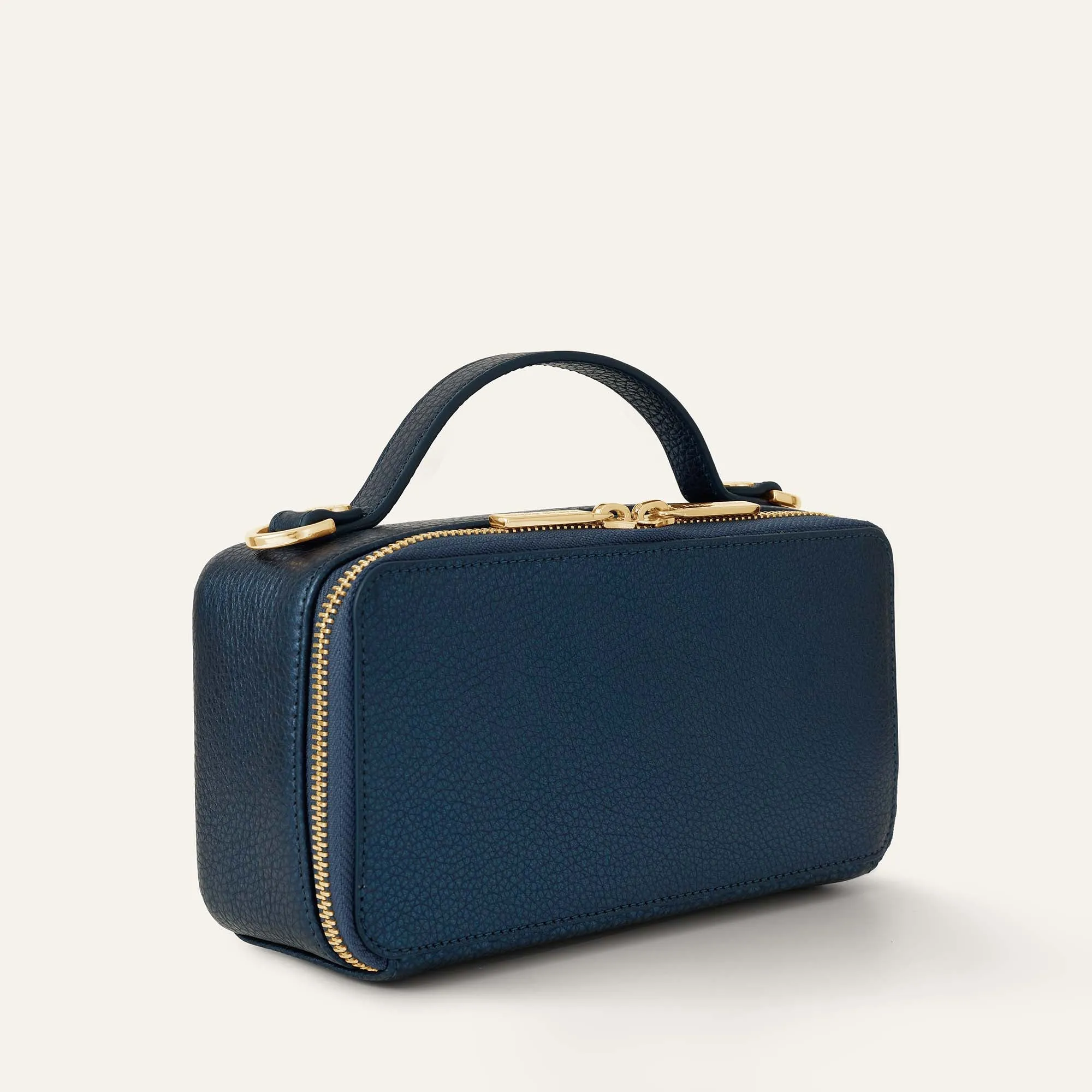 Marie Handbag | Metallic Navy with Gold hardware