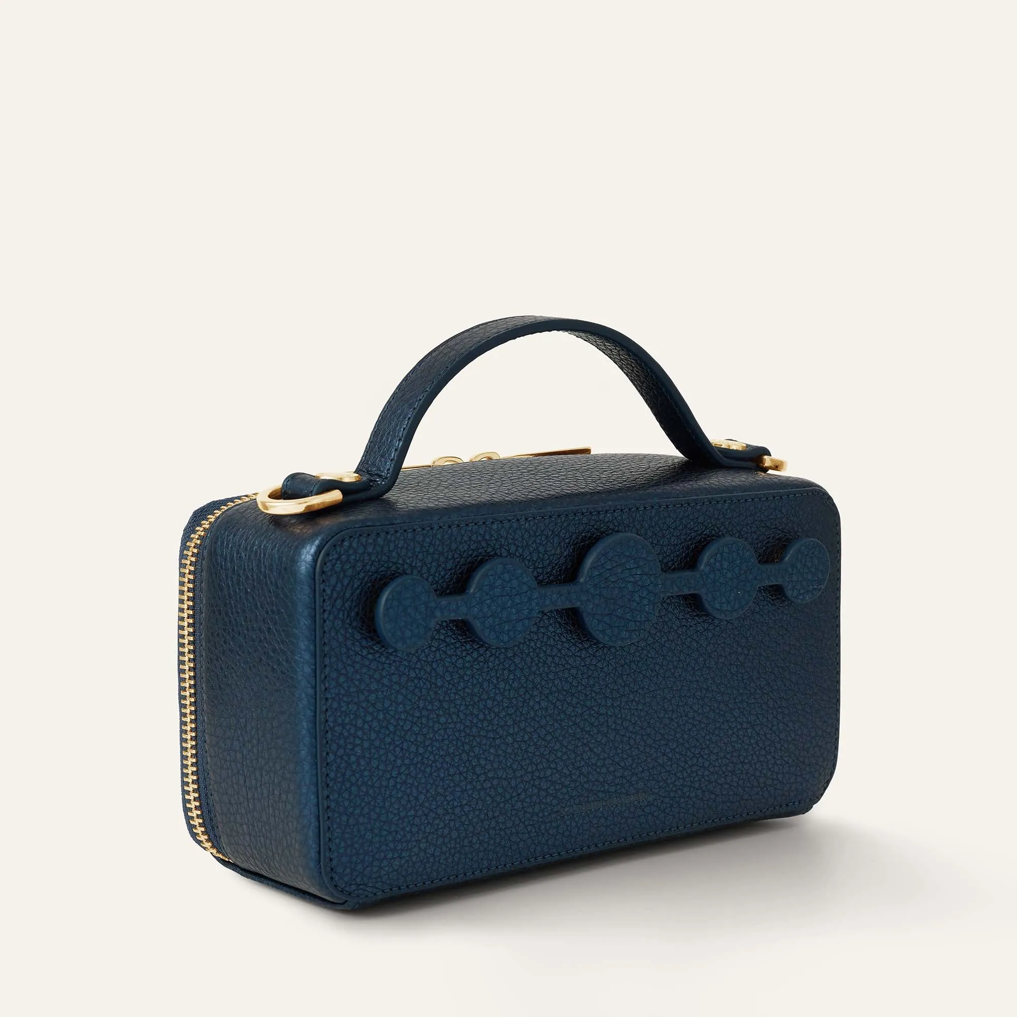 Marie Handbag | Metallic Navy with Gold hardware