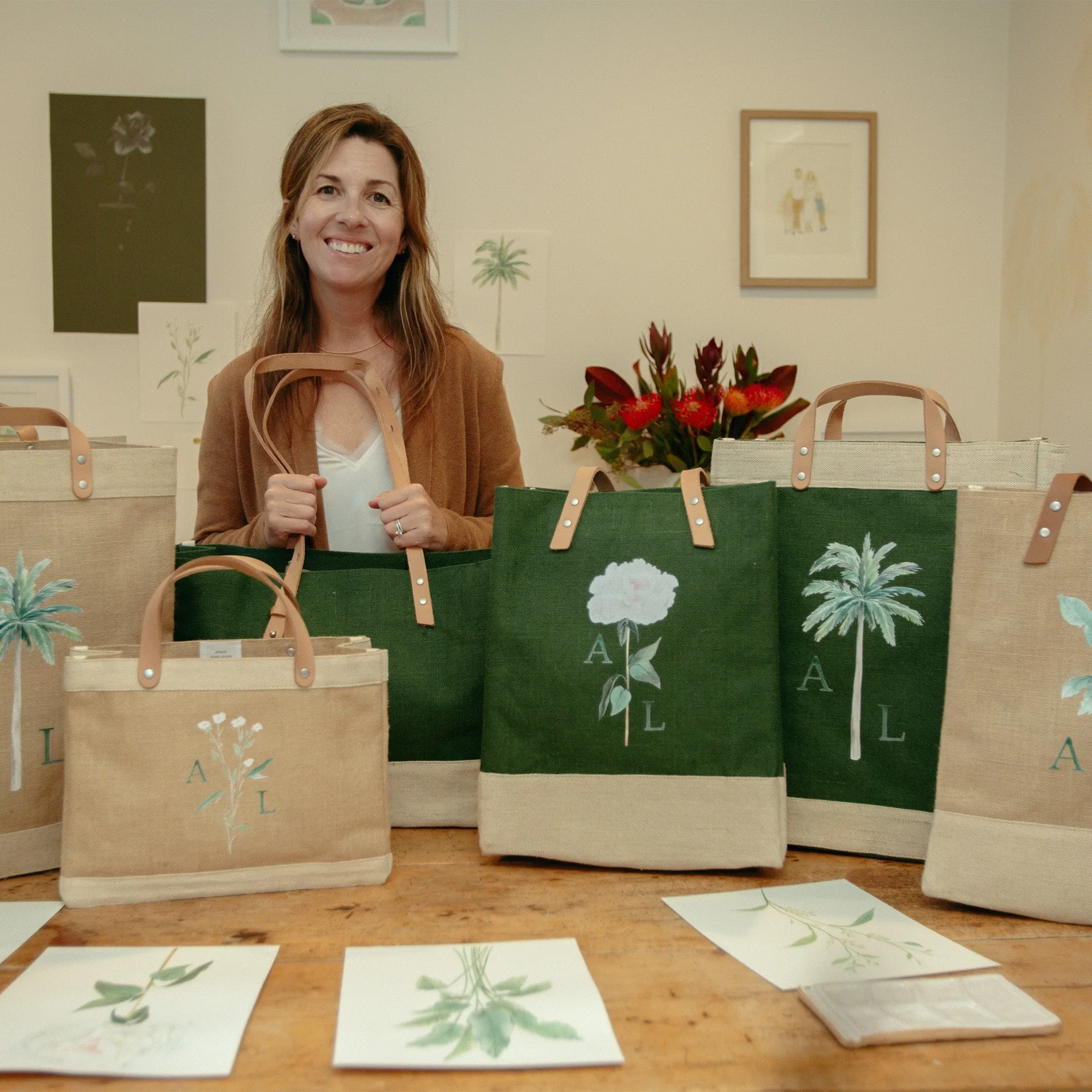 Market Bag in Natural Peony by Amy Logsdon