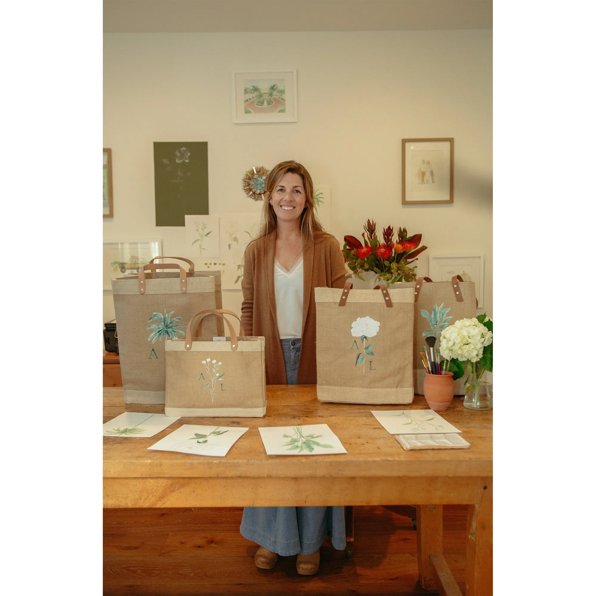 Market Bag in Natural Peony by Amy Logsdon