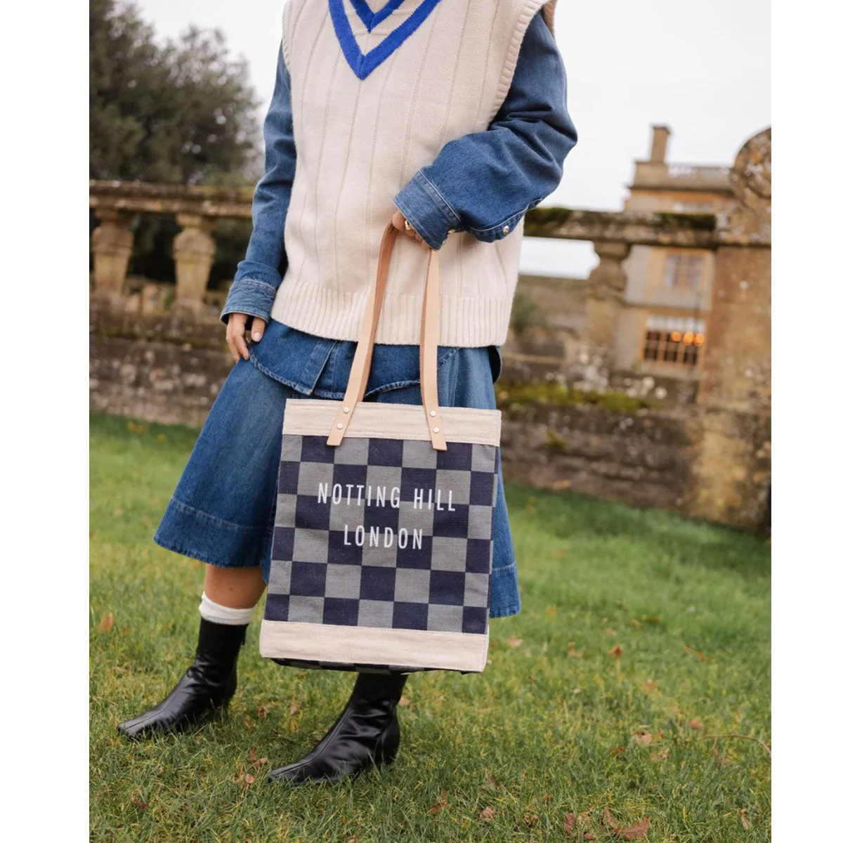 Market Tote in Navy Checker