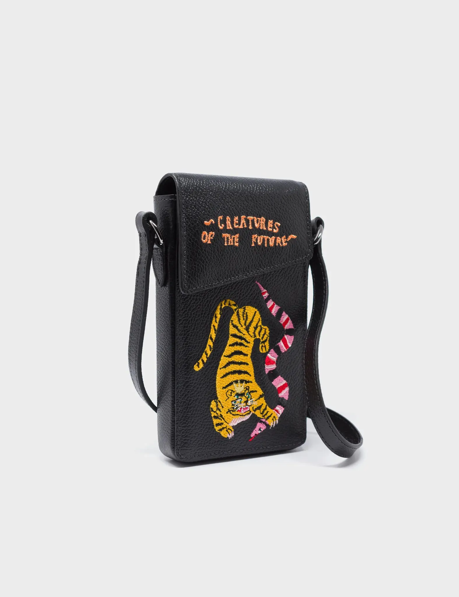 Max Black Cellphone Crossbody Pouch - Tiger and Snake Embroidery