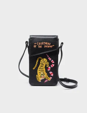Max Black Cellphone Crossbody Pouch - Tiger and Snake Embroidery