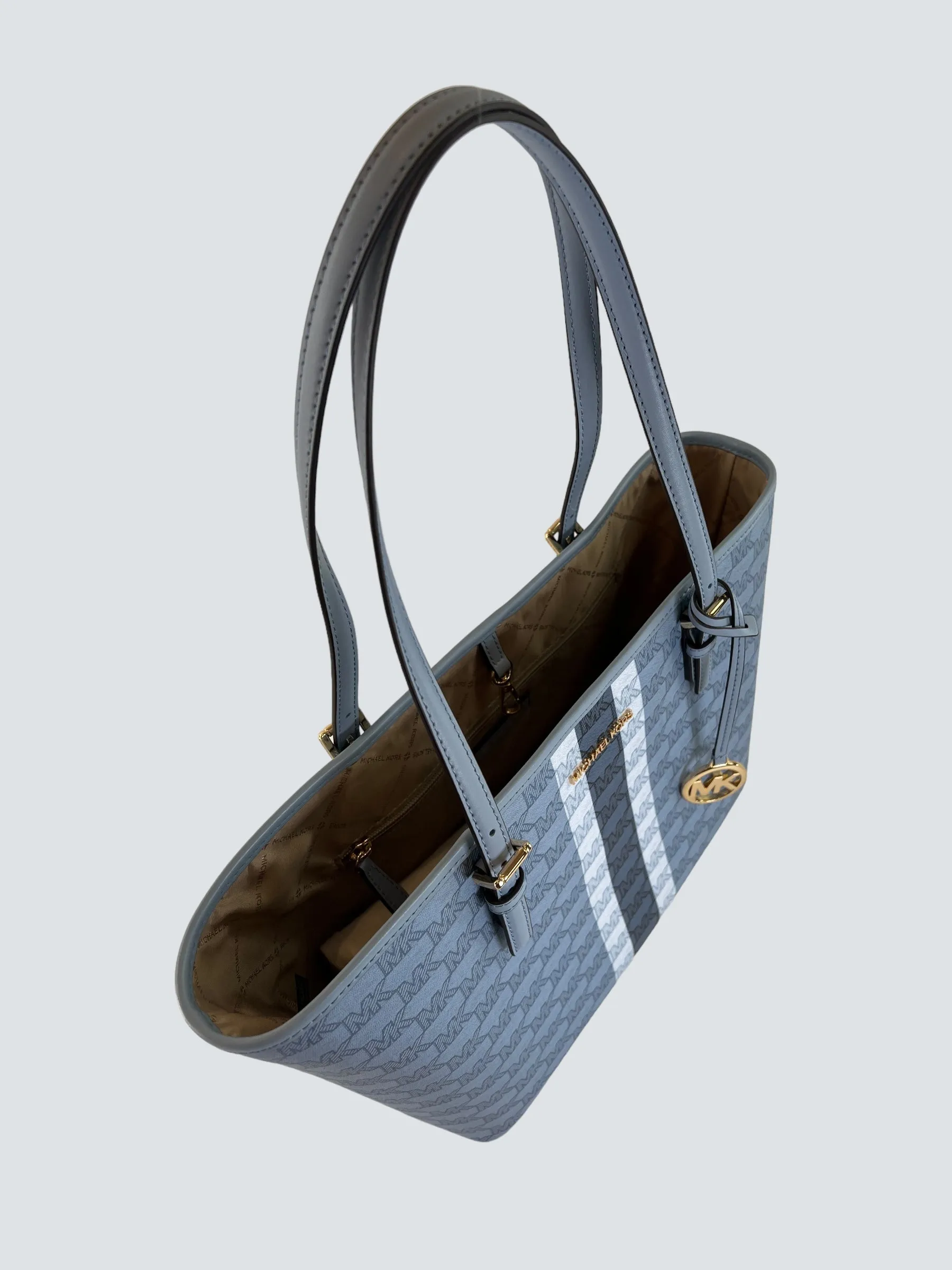 Michael Kors Blue Monogram Canvas Jet Set Tote