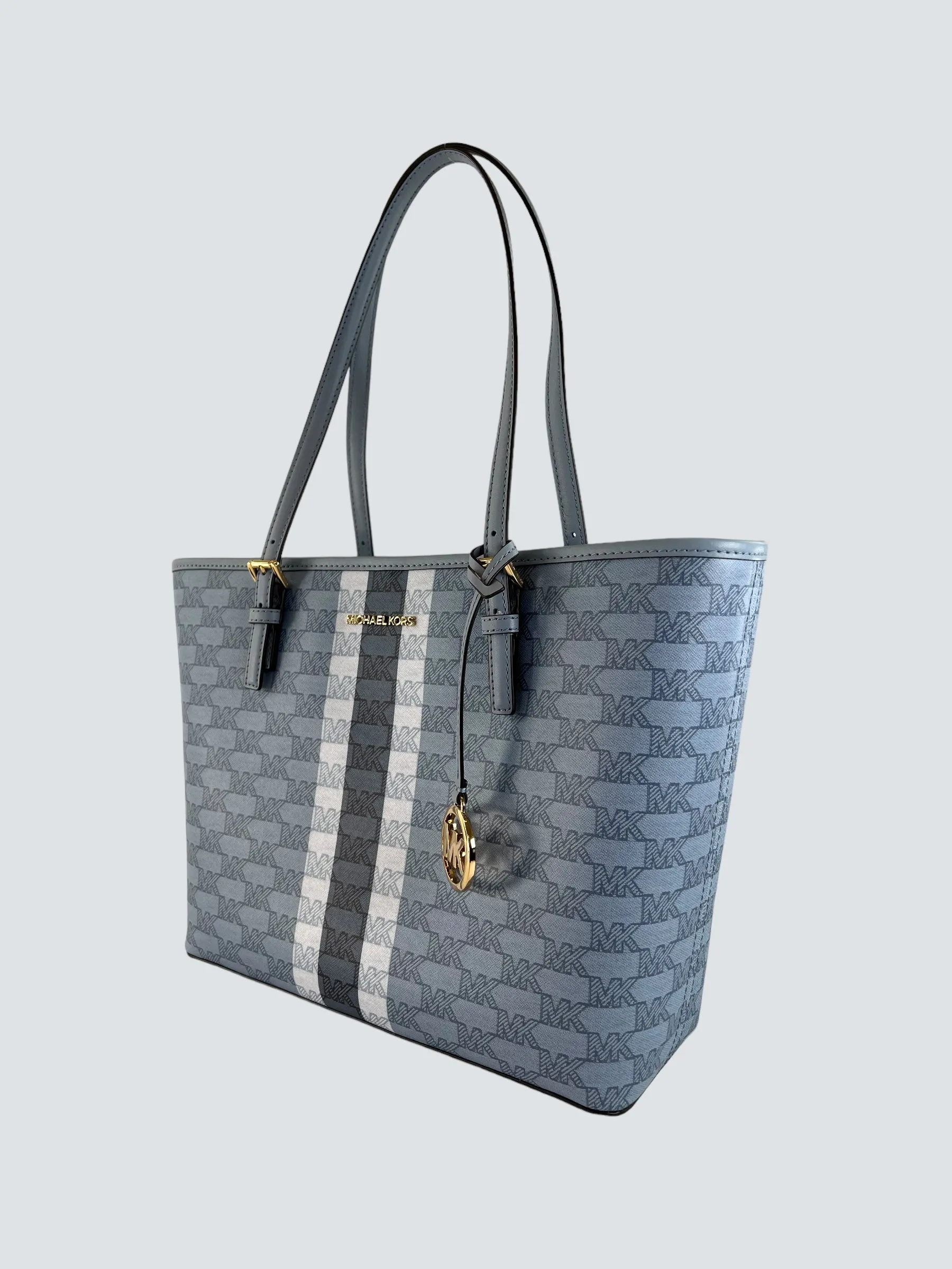 Michael Kors Blue Monogram Canvas Jet Set Tote
