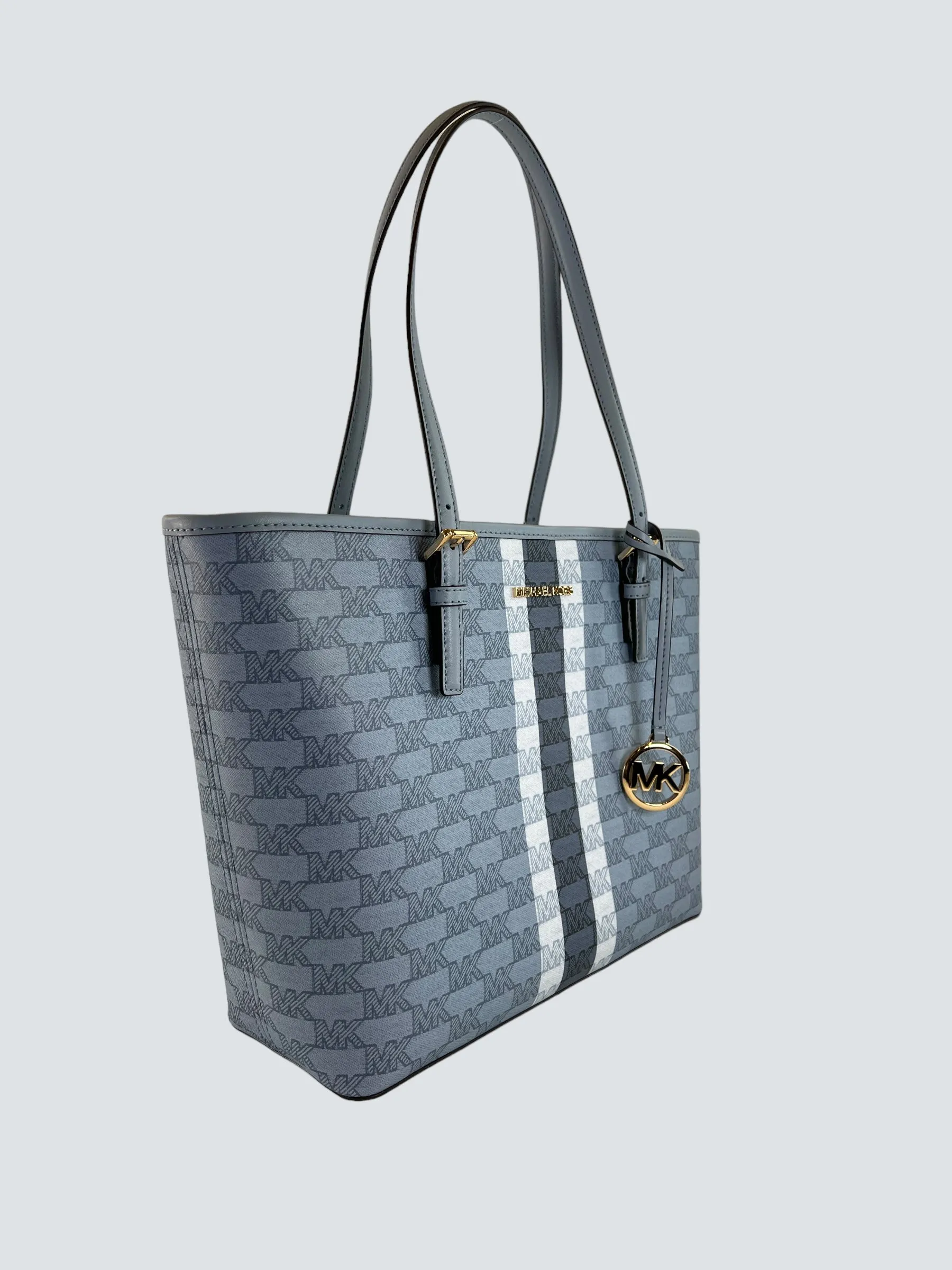Michael Kors Blue Monogram Canvas Jet Set Tote