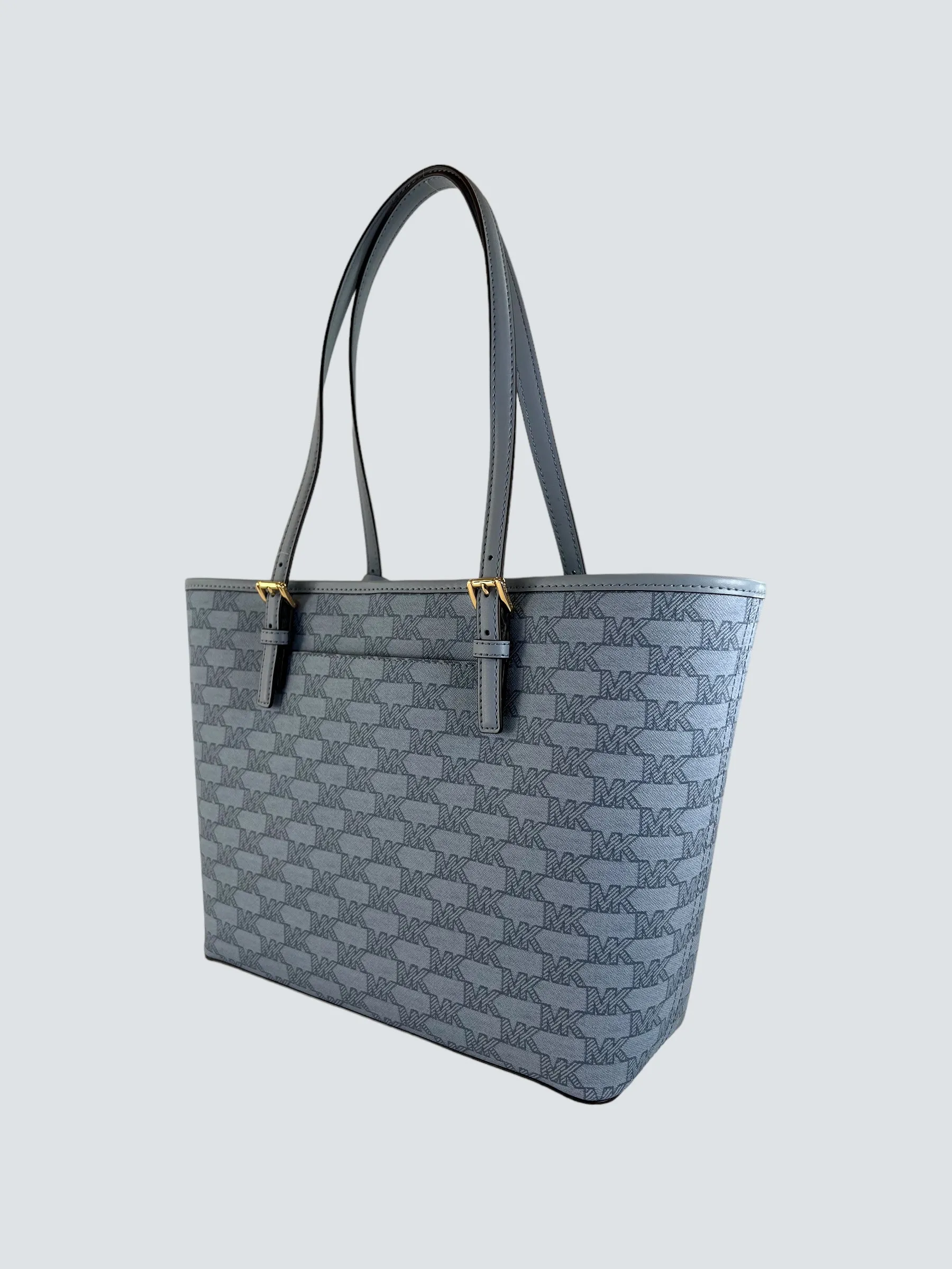 Michael Kors Blue Monogram Canvas Jet Set Tote