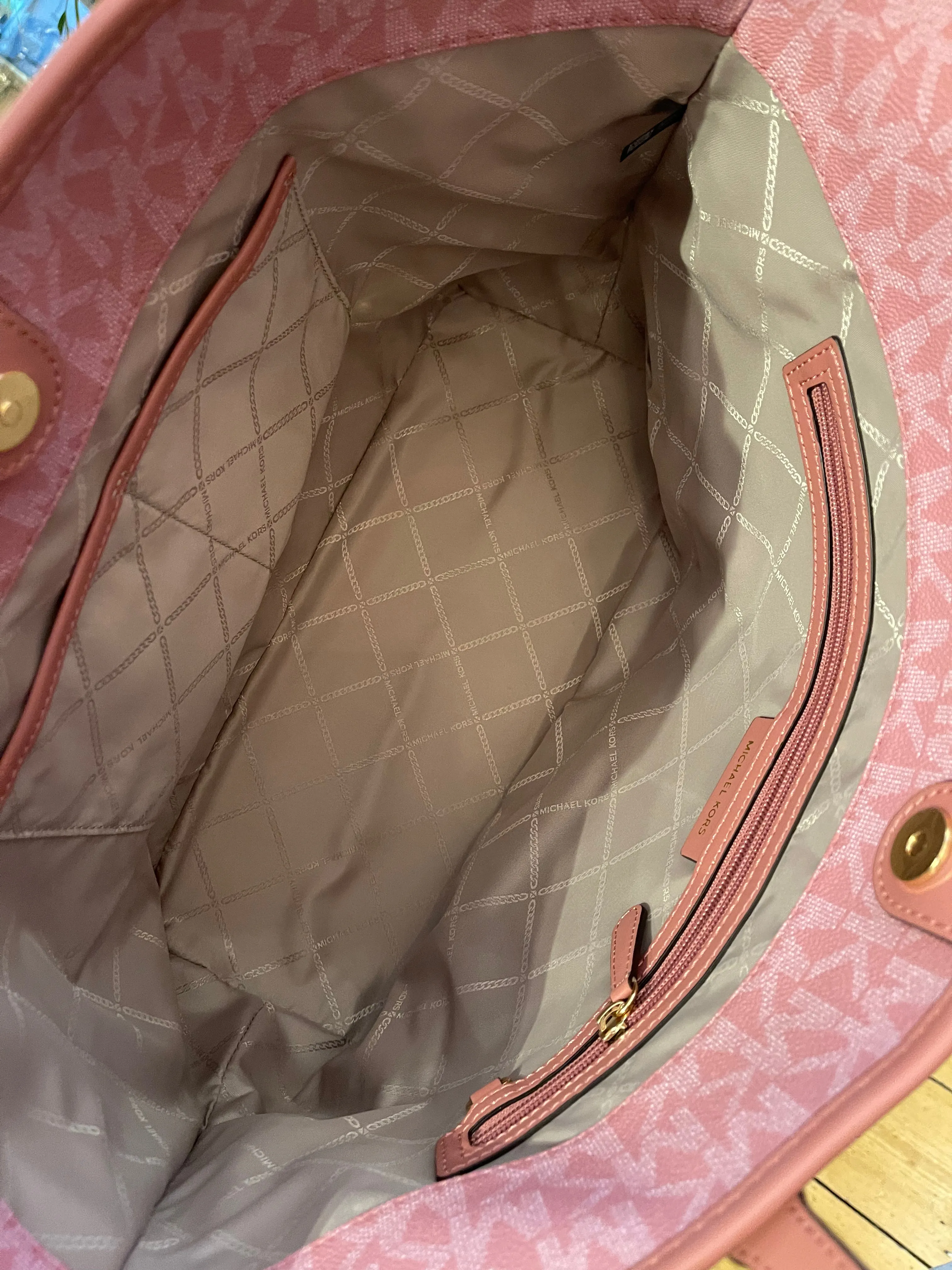 Michael Kors Two Tone Pink Canvas Jet Set Tote