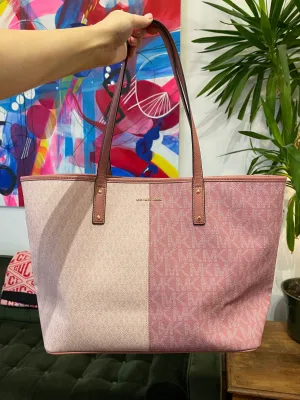 Michael Kors Two Tone Pink Canvas Jet Set Tote