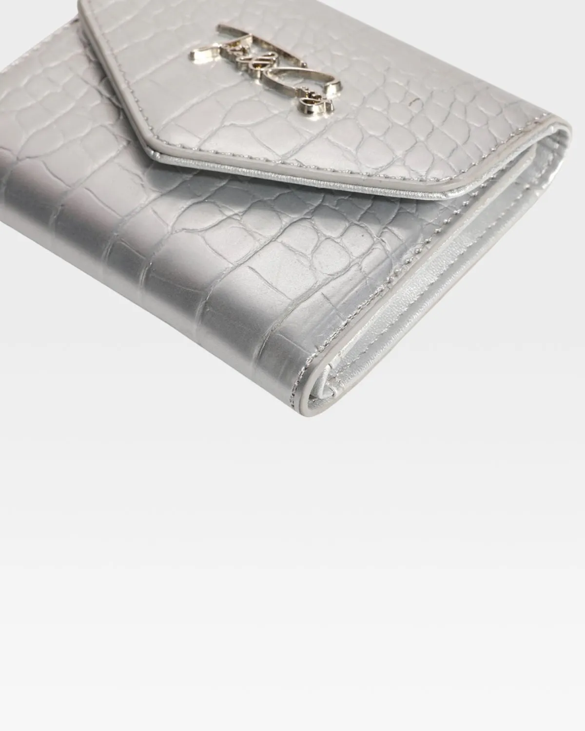 Mini Leather Wallet in Silver