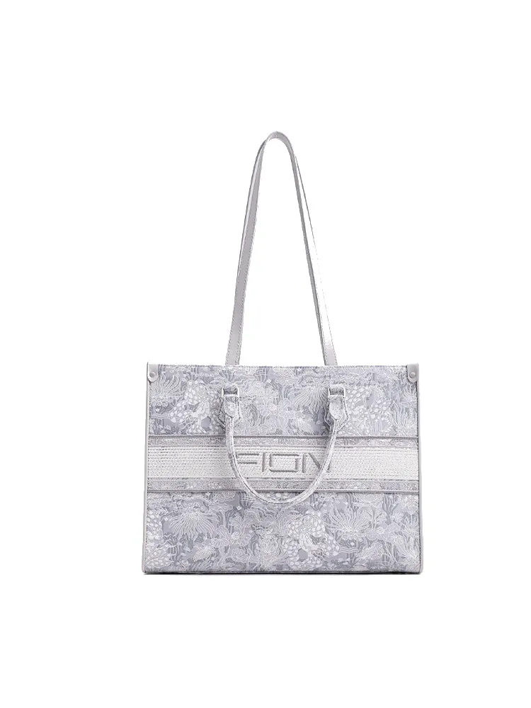Moonlight Jacquard with Leather Large Tote bag
