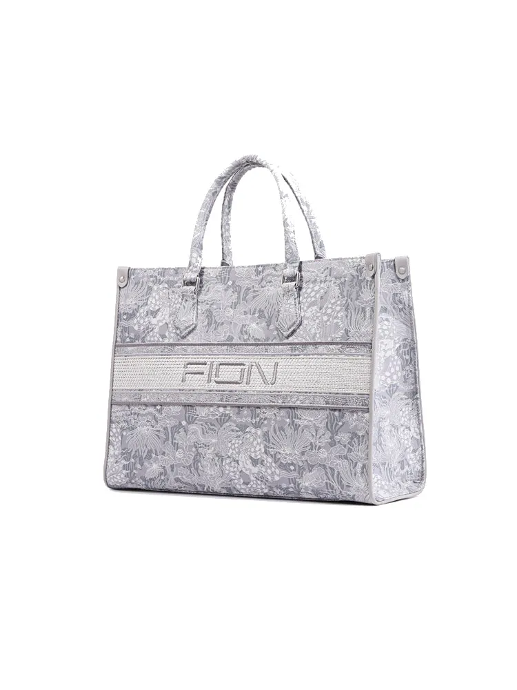 Moonlight Jacquard with Leather Large Tote bag