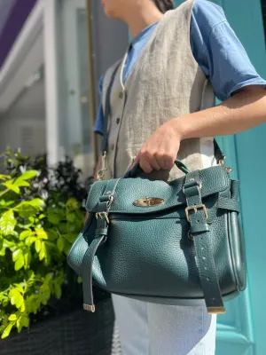 Mulberry Emerald Green Grained Leather Alexa Satchel