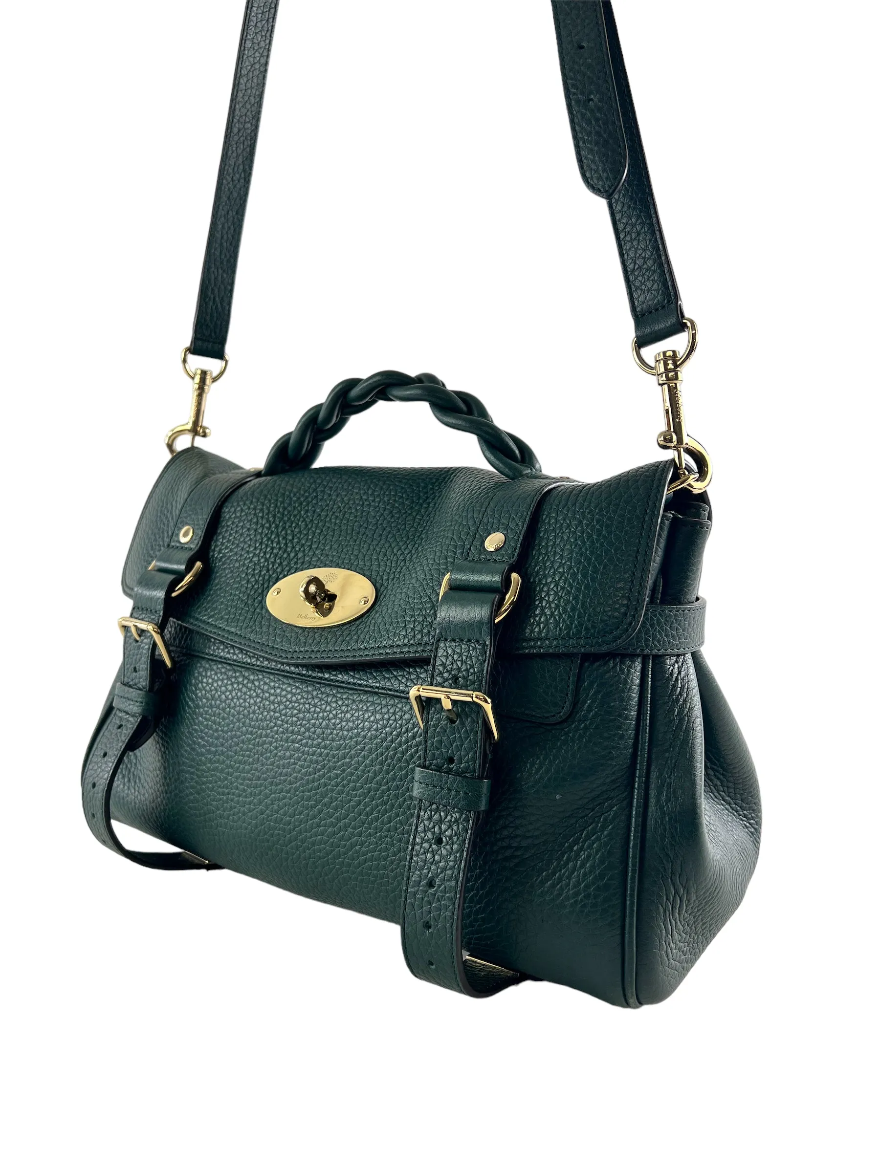 Mulberry Emerald Green Grained Leather Alexa Satchel
