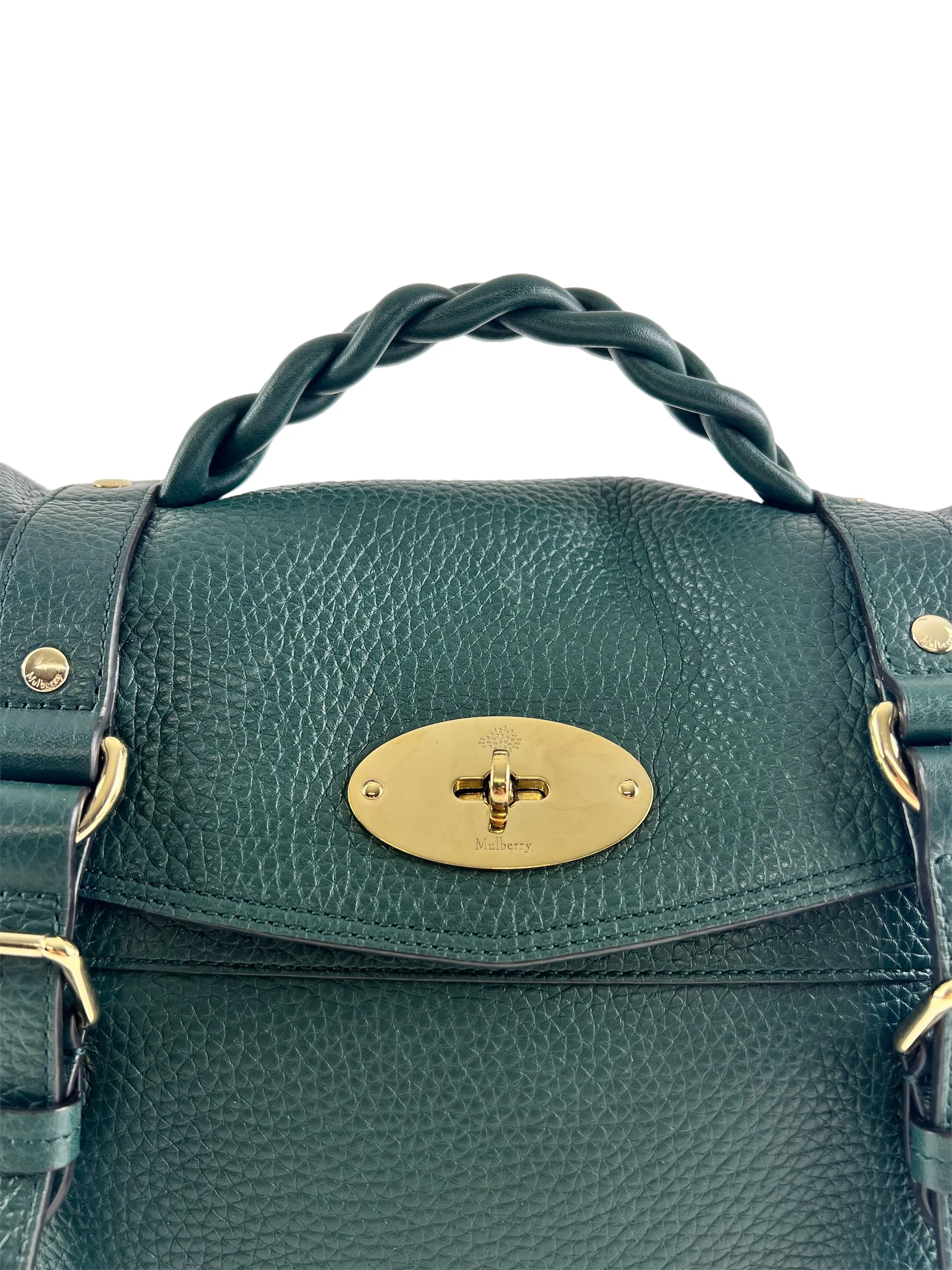 Mulberry Emerald Green Grained Leather Alexa Satchel