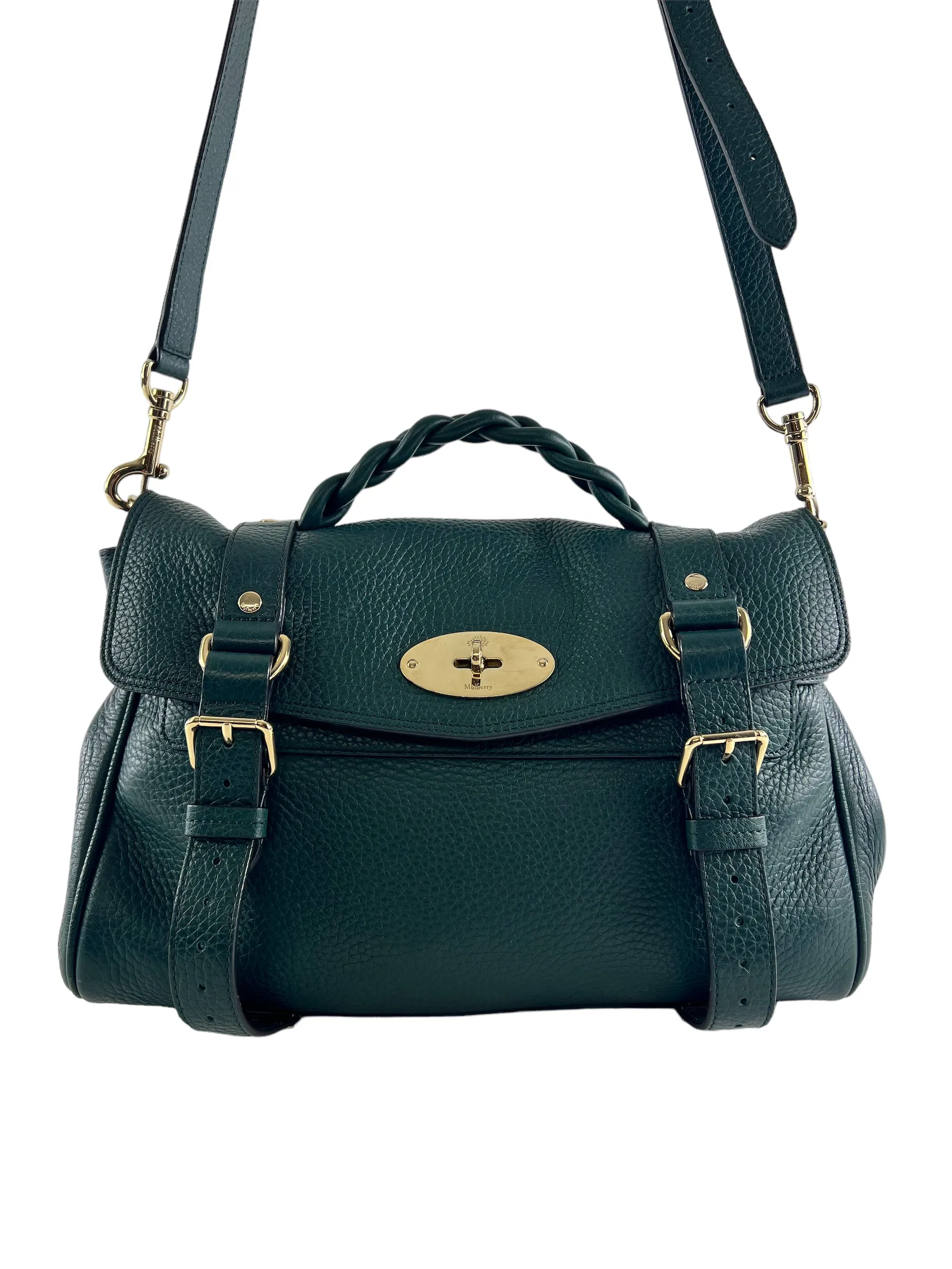 Mulberry Emerald Green Grained Leather Alexa Satchel