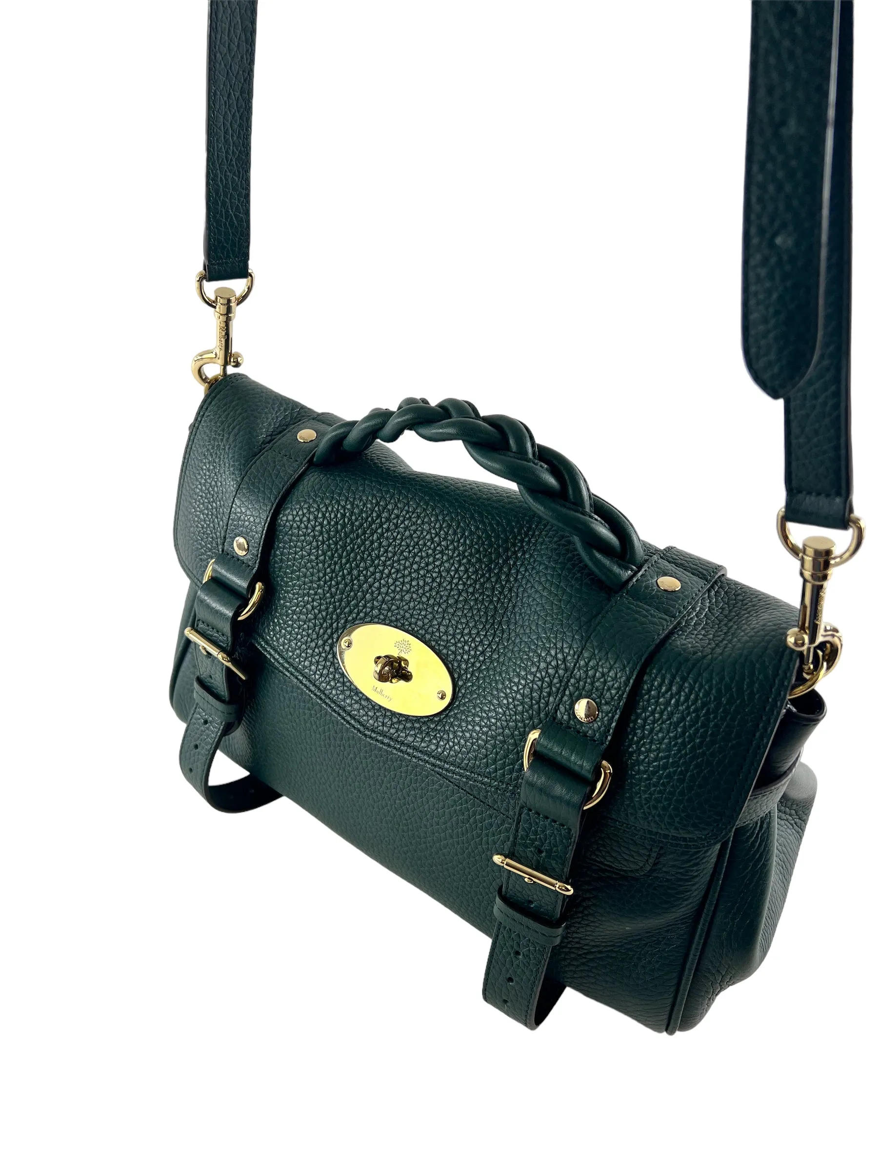 Mulberry Emerald Green Grained Leather Alexa Satchel