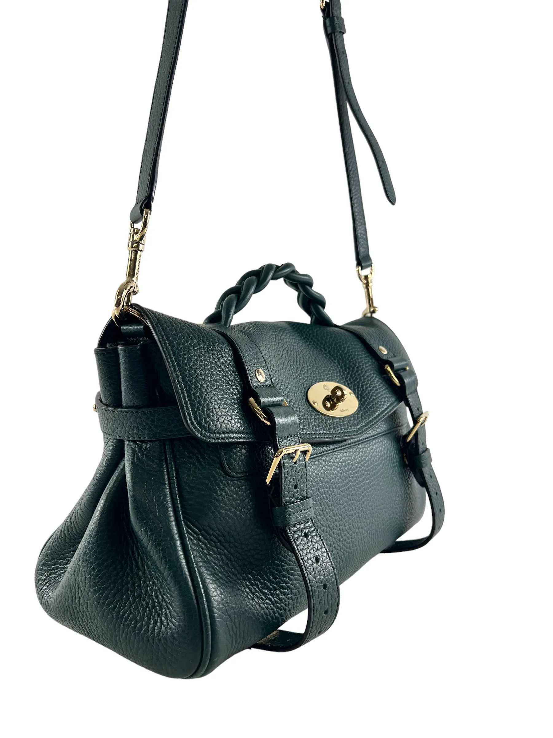 Mulberry Emerald Green Grained Leather Alexa Satchel