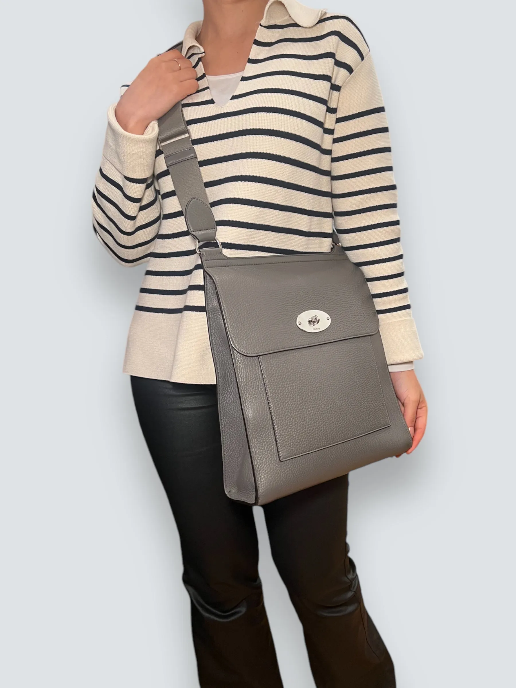 Mulberry Light Grey Leather Antony Satchel