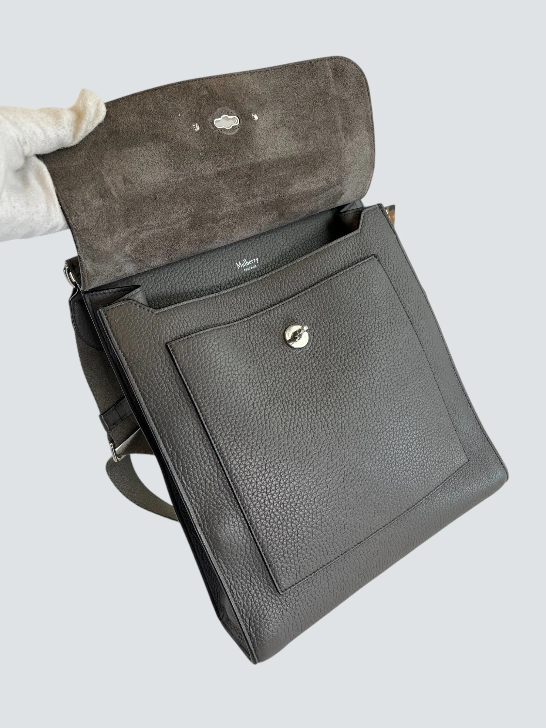 Mulberry Light Grey Leather Antony Satchel