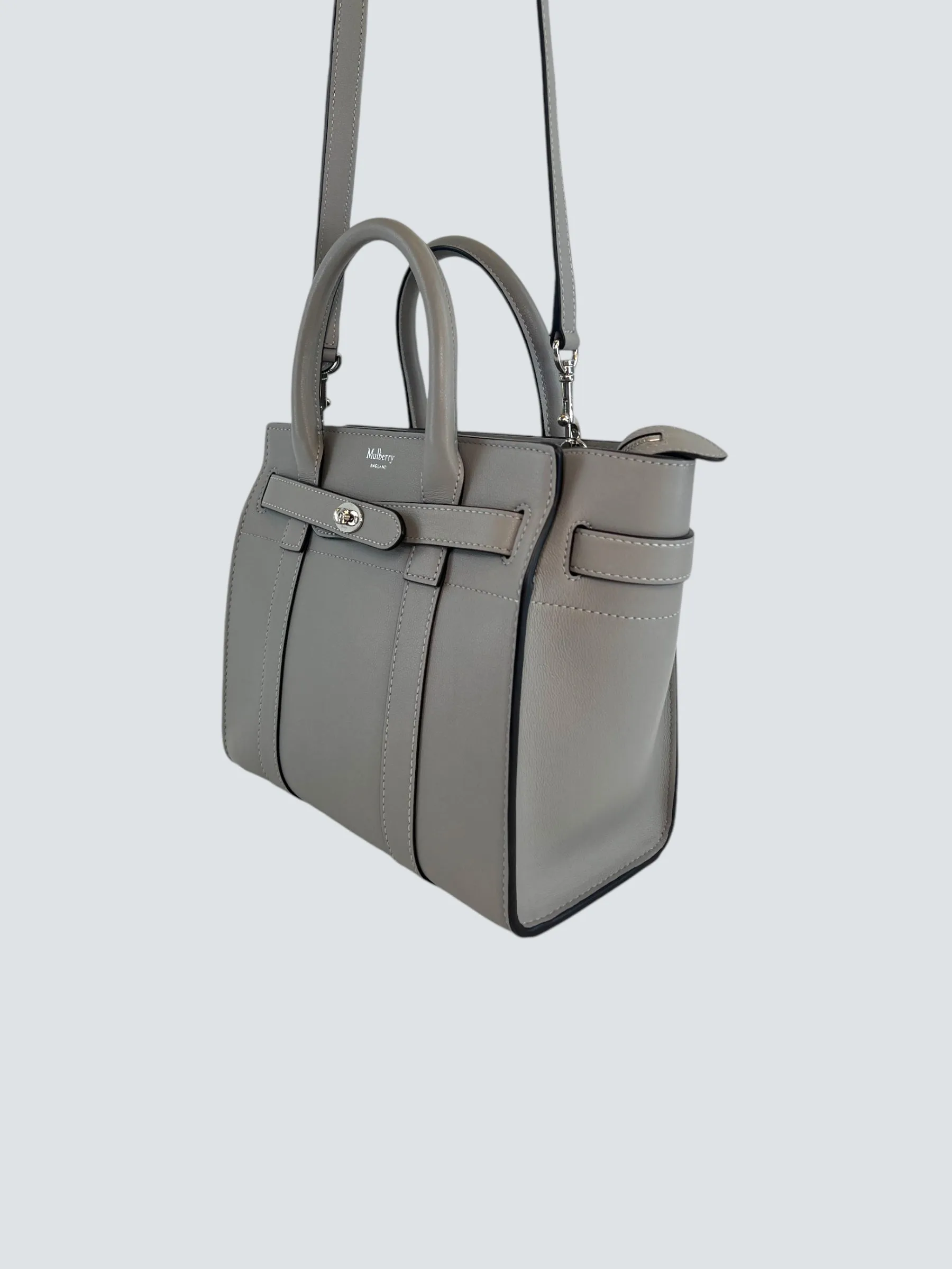 Mulberry Pale Grey Leather Mini Zipped Bayswater