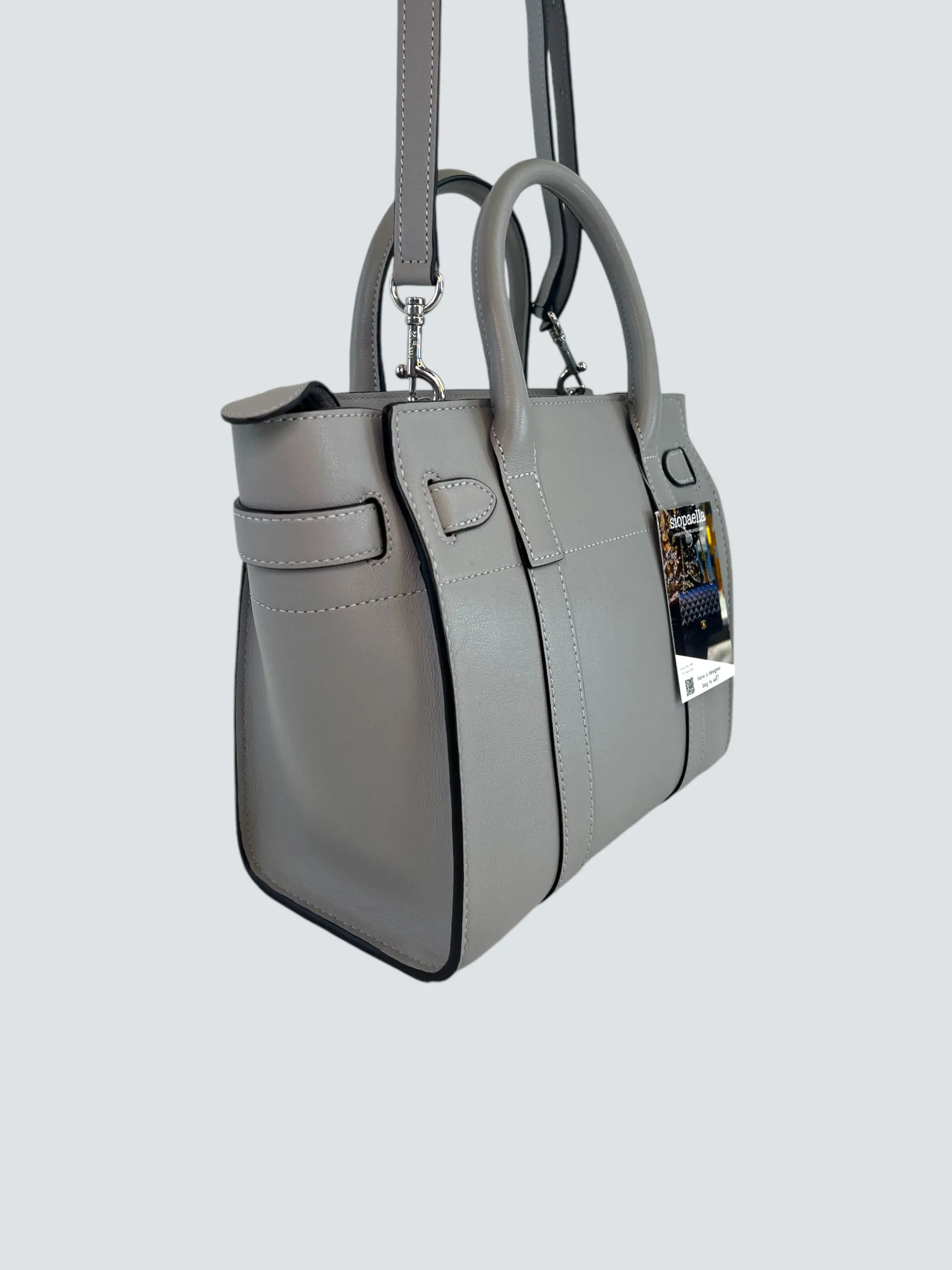 Mulberry Pale Grey Leather Mini Zipped Bayswater