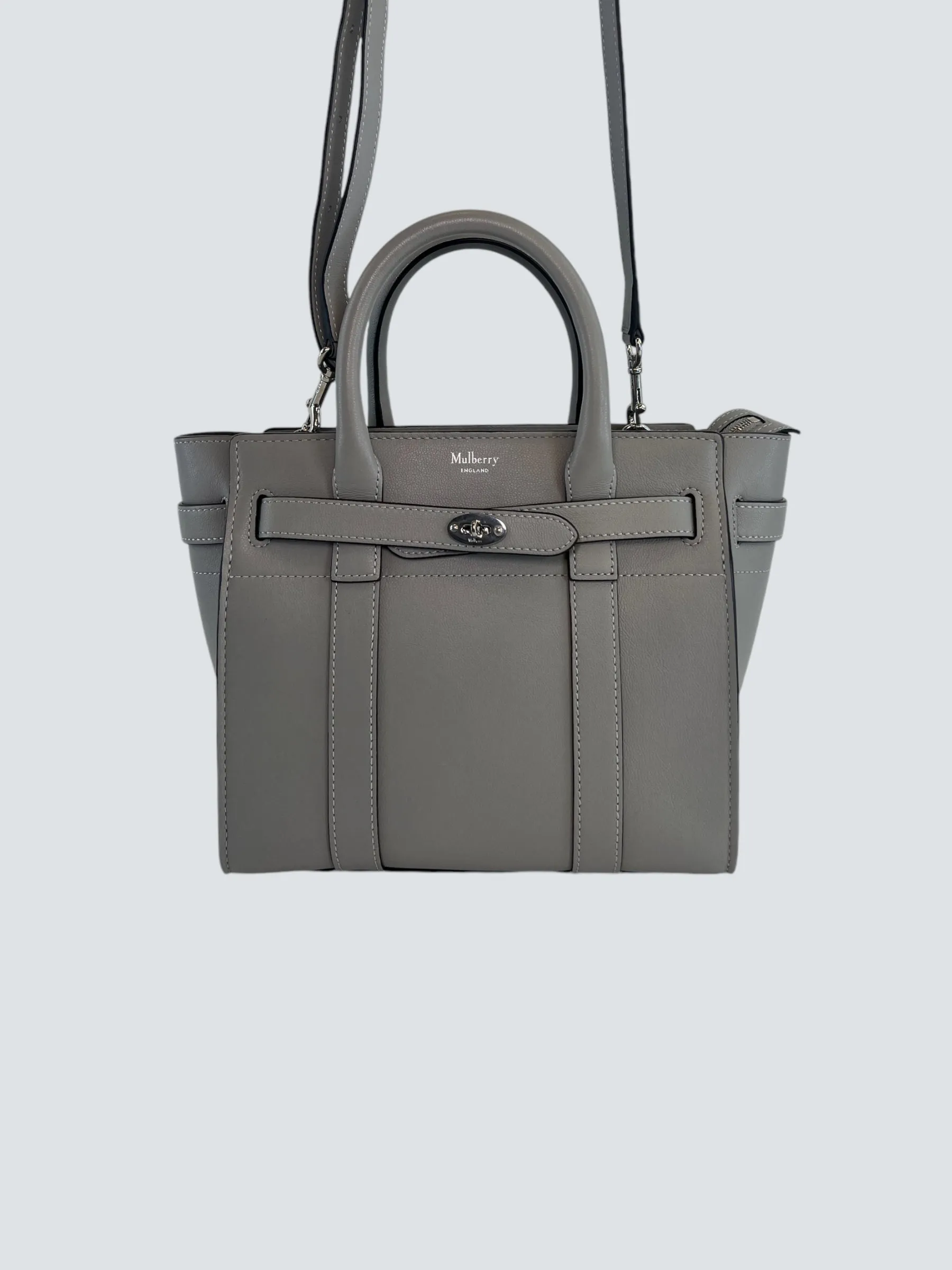 Mulberry Pale Grey Leather Mini Zipped Bayswater