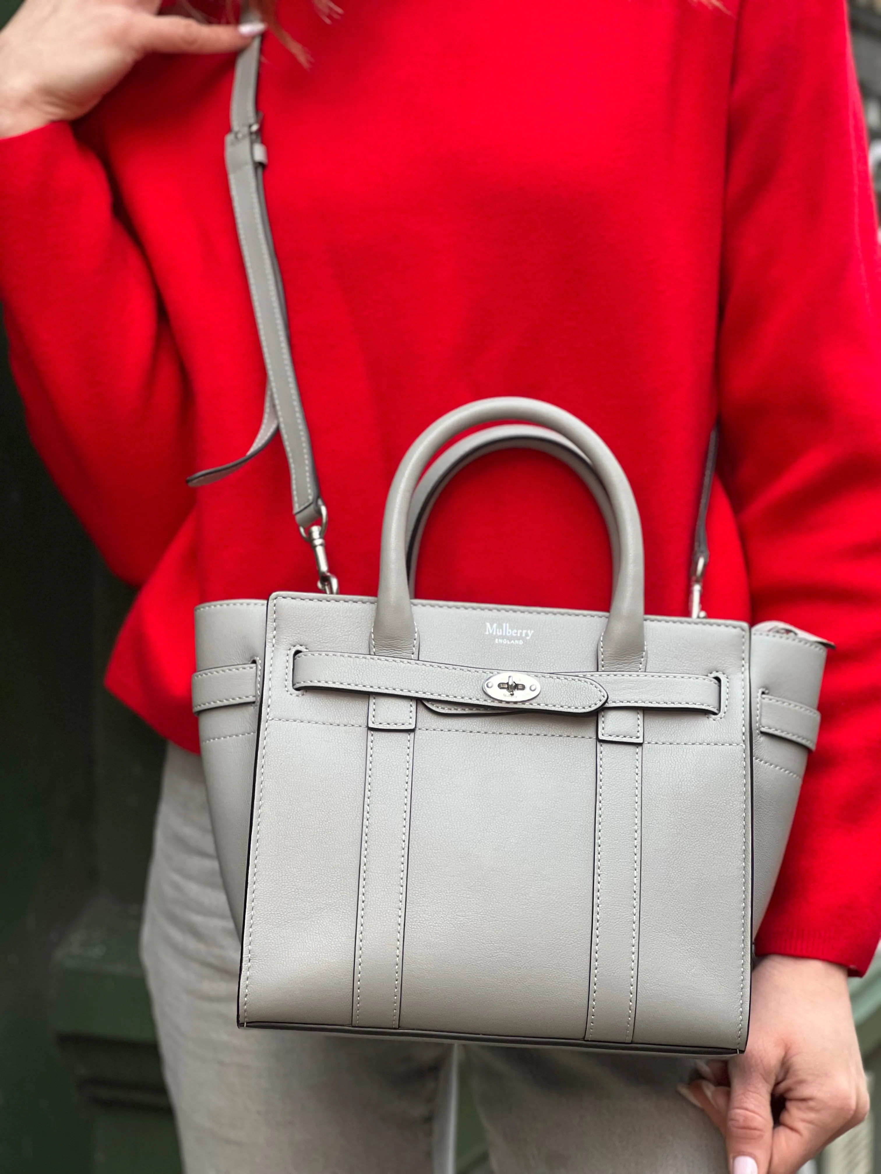 Mulberry Pale Grey Leather Mini Zipped Bayswater