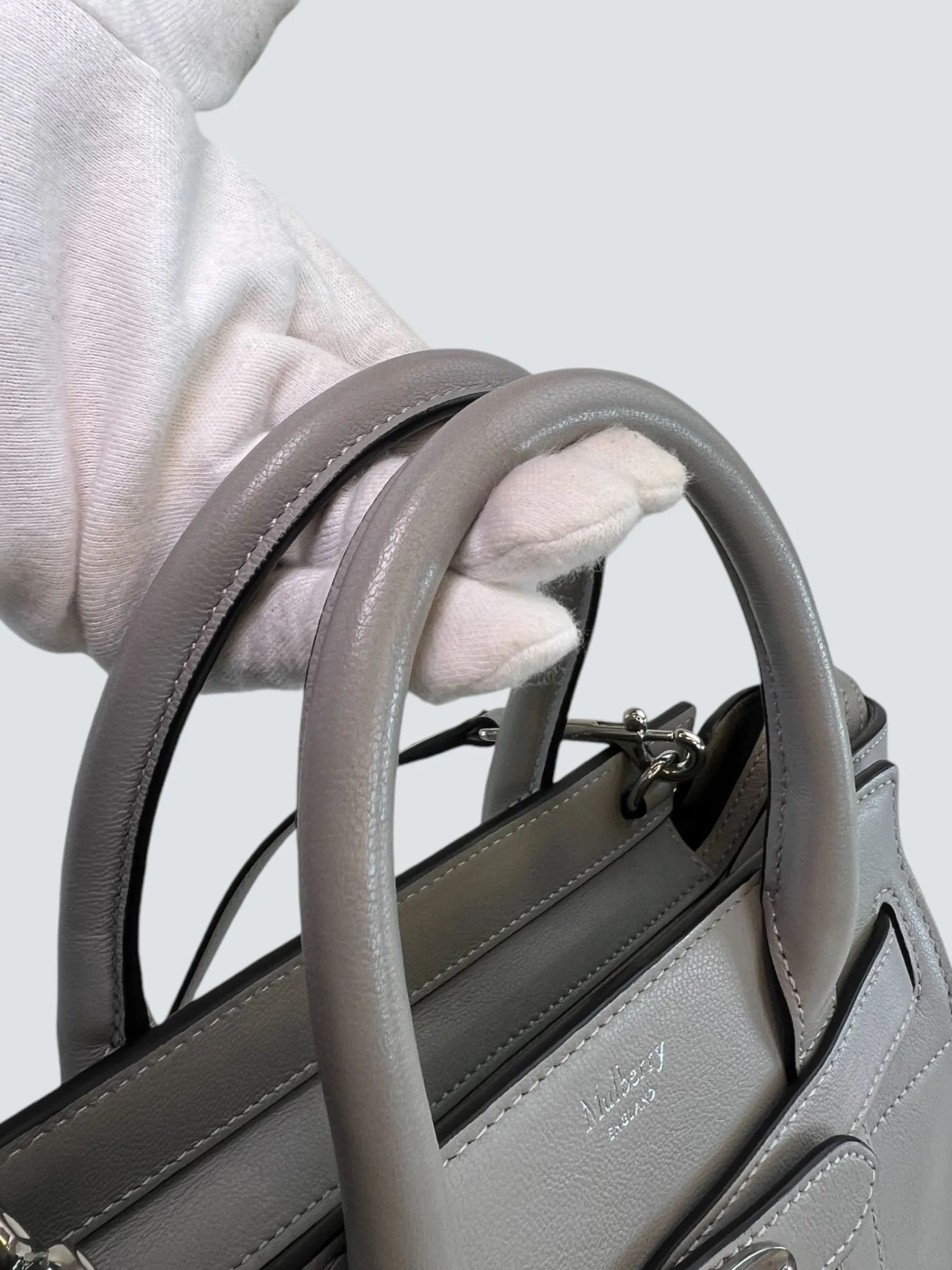 Mulberry Pale Grey Leather Mini Zipped Bayswater