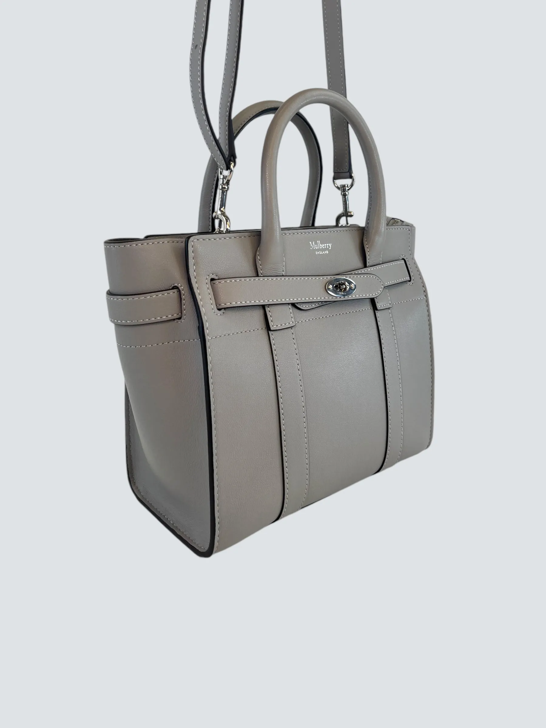 Mulberry Pale Grey Leather Mini Zipped Bayswater