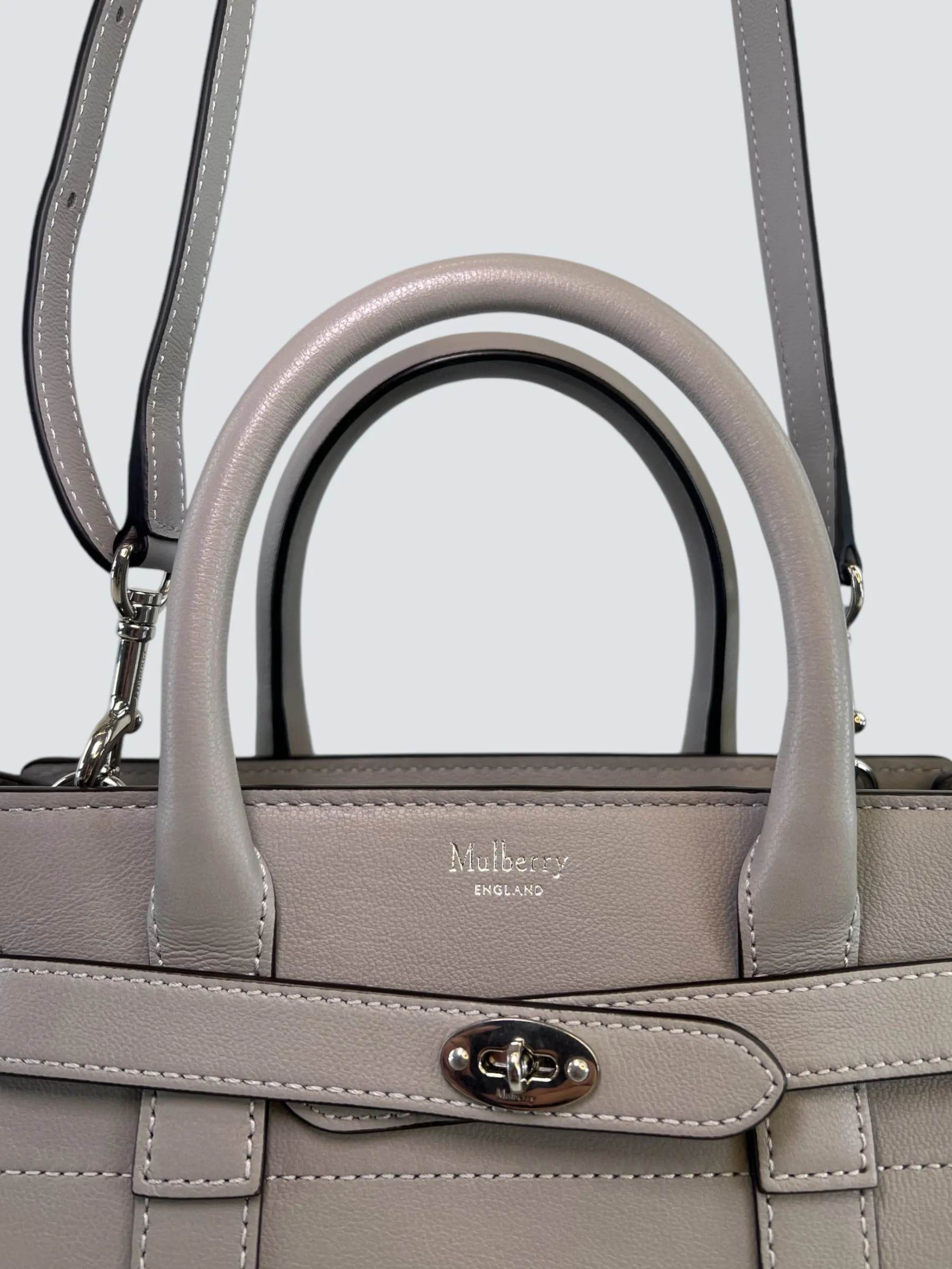 Mulberry Pale Grey Leather Mini Zipped Bayswater