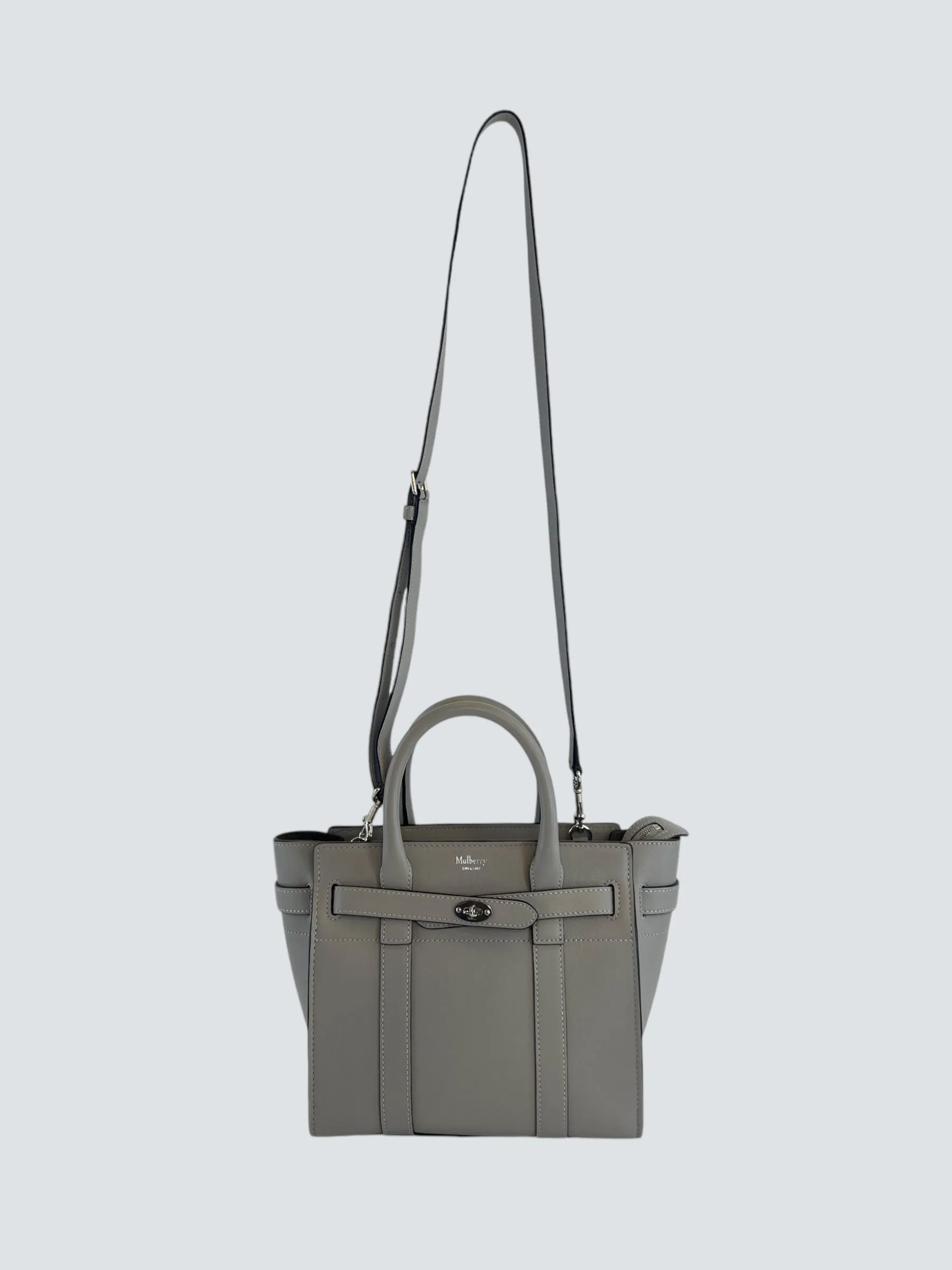 Mulberry Pale Grey Leather Mini Zipped Bayswater