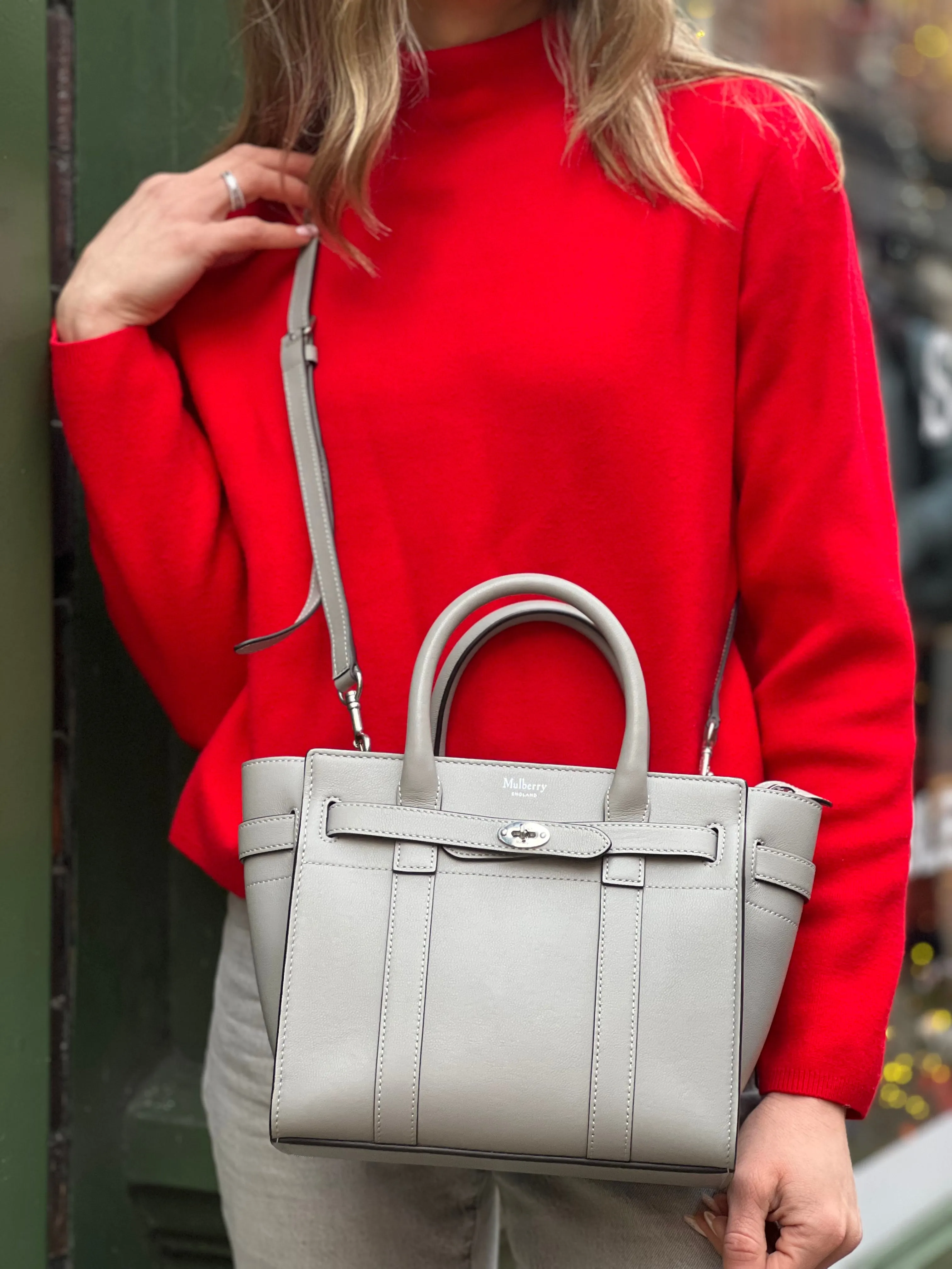 Mulberry Pale Grey Leather Mini Zipped Bayswater