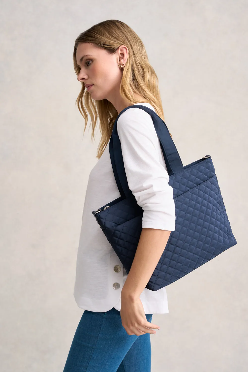 Naomi Quilted Tote - Navy