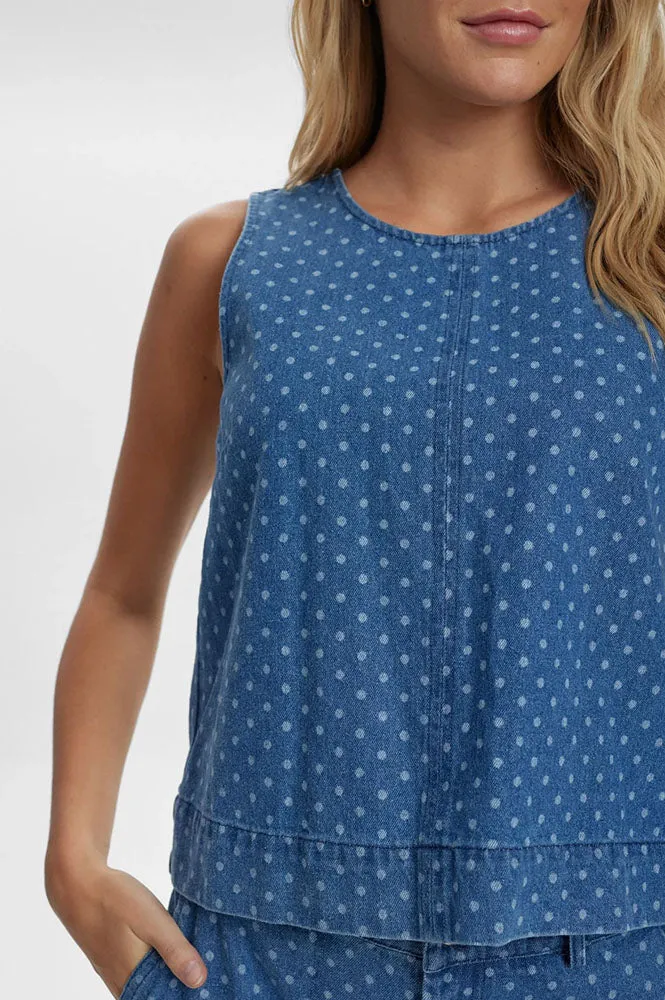 Numph Haddie Polka Dot Denim Top