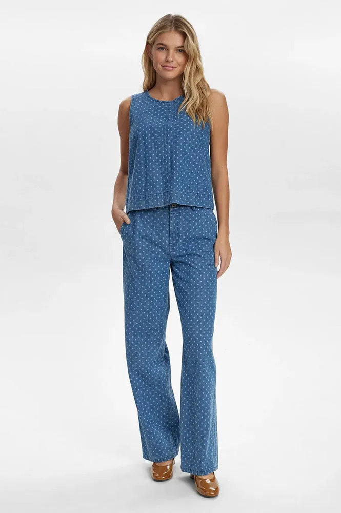 Numph Haddie Polka Dot Denim Top