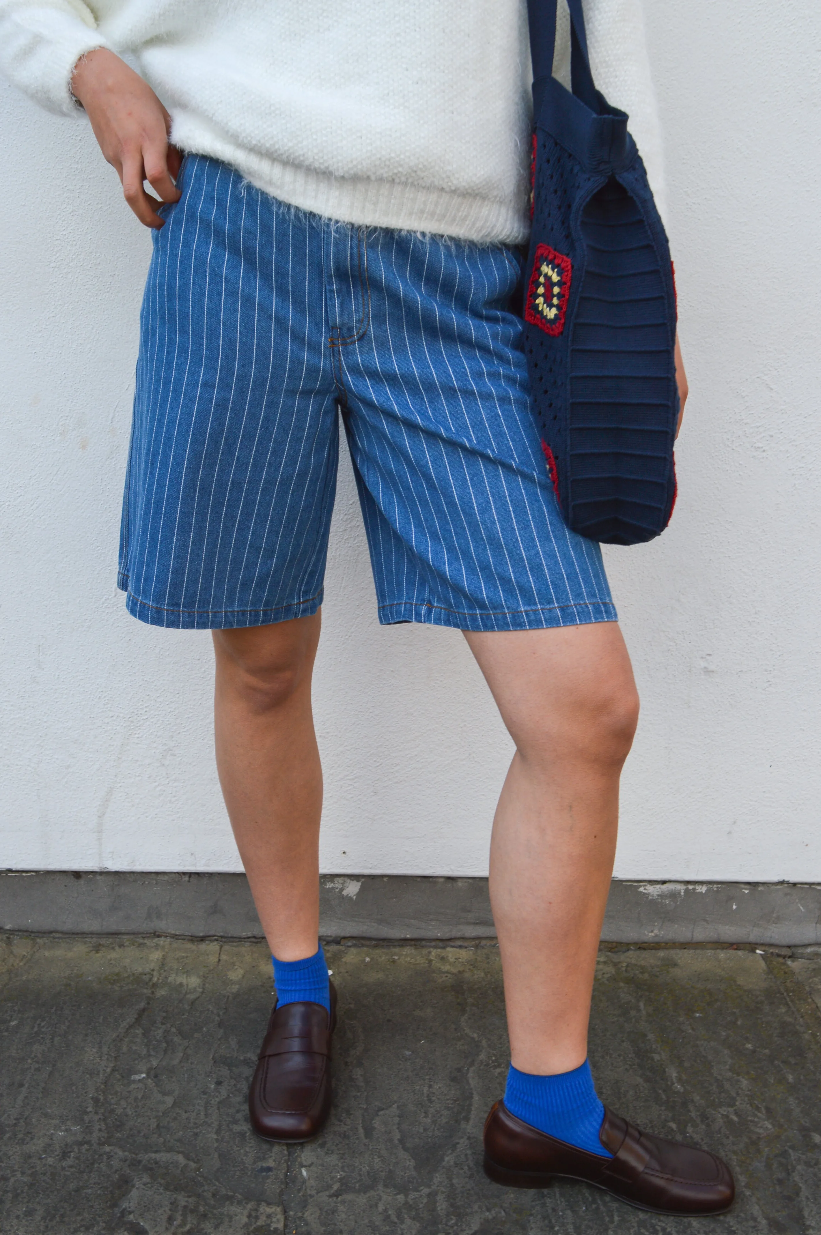 Numph Lucie Blue Denim Stripe Shorts