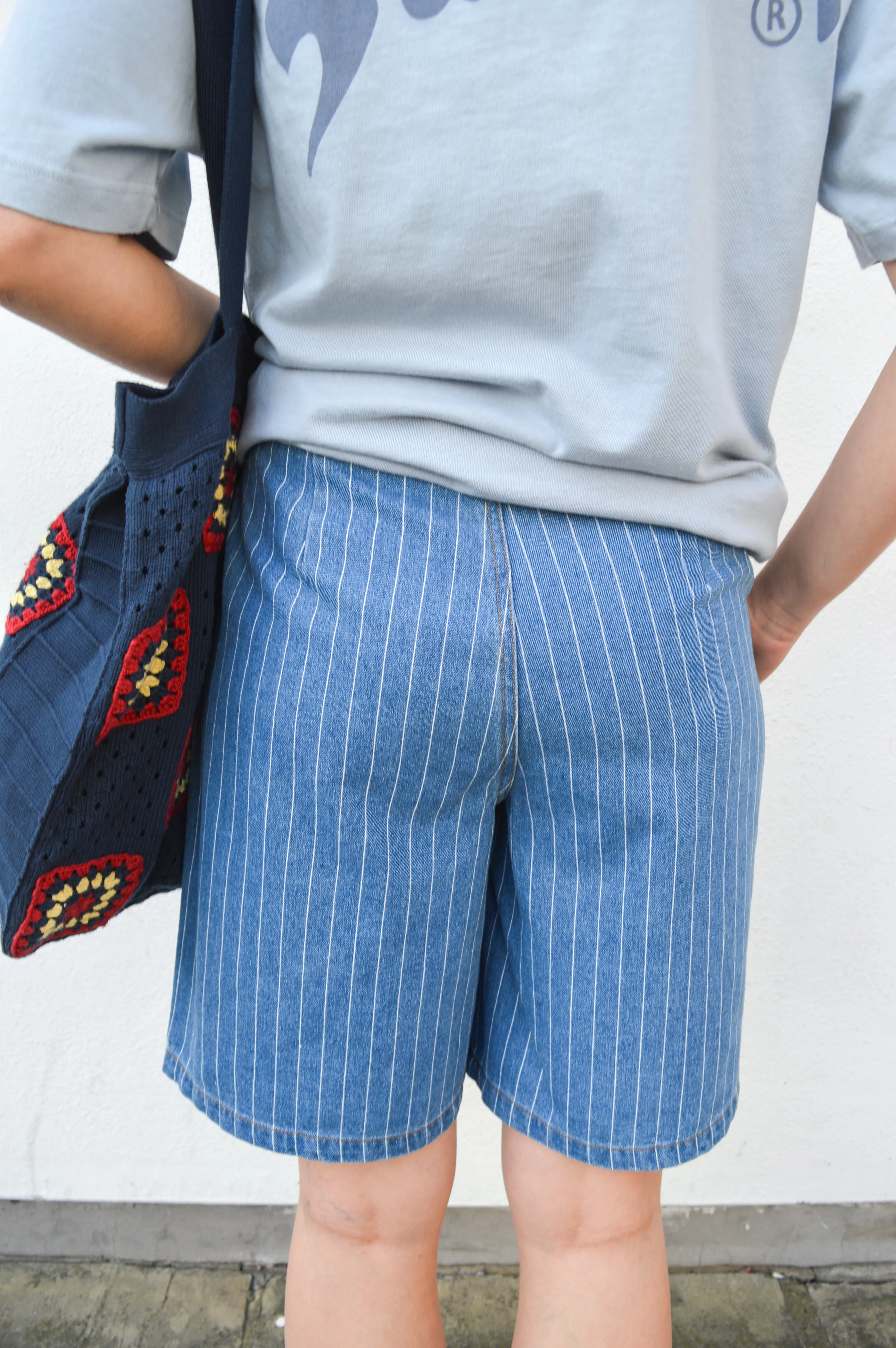 Numph Lucie Blue Denim Stripe Shorts
