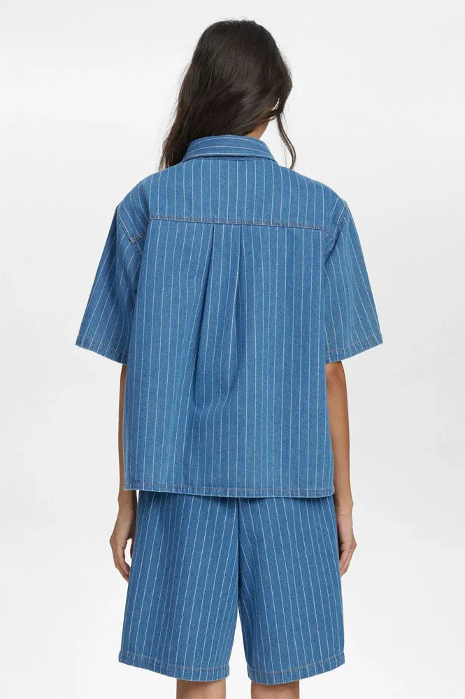 Numph Lucie Blue Denim Stripe Shorts