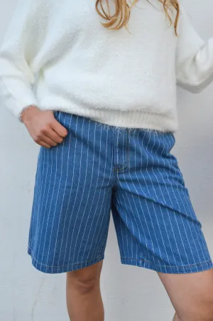 Numph Lucie Blue Denim Stripe Shorts