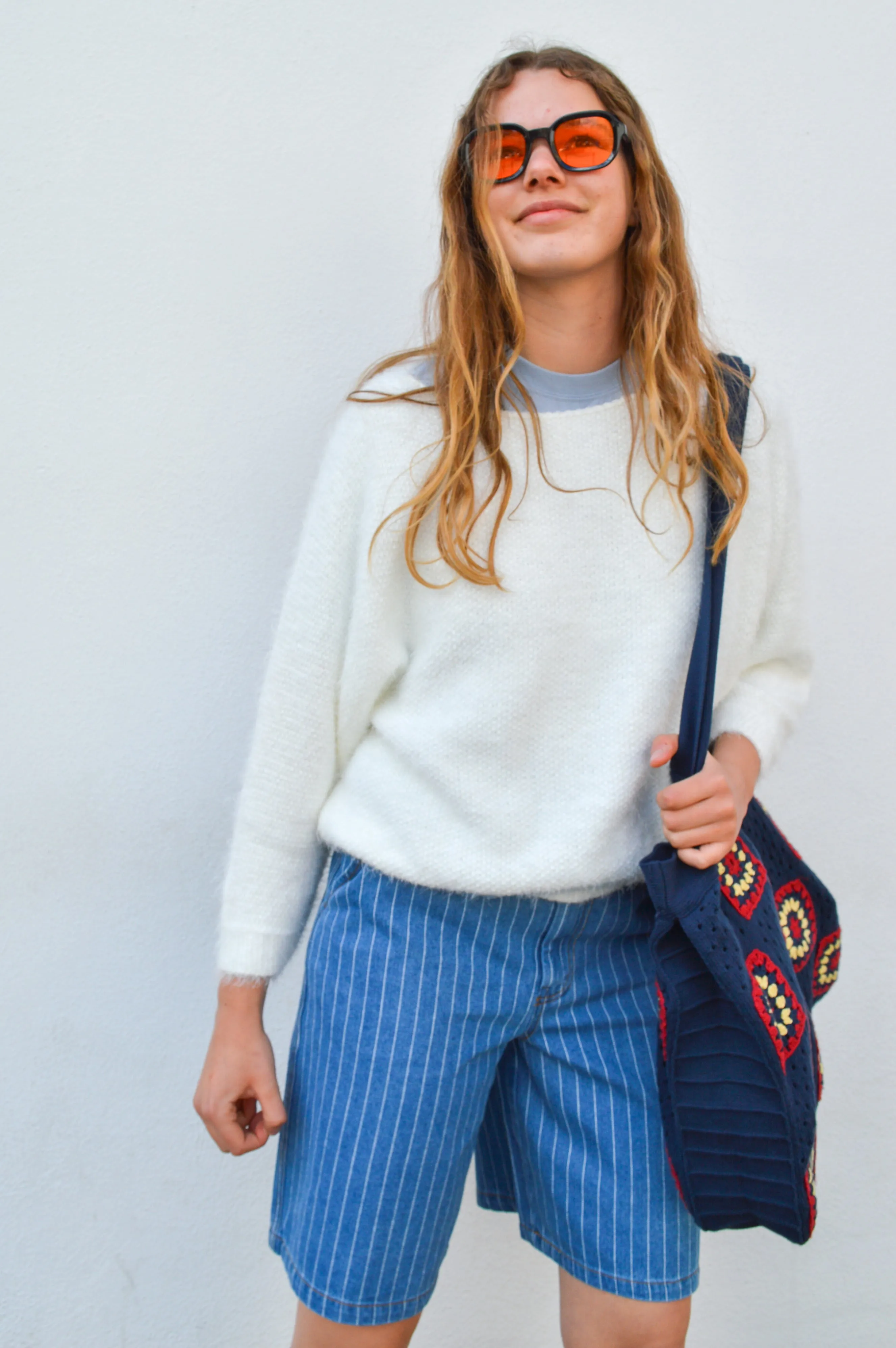 Numph Lucie Blue Denim Stripe Shorts