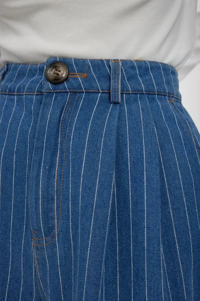 Numph Lucie Blue Denim Stripe Shorts